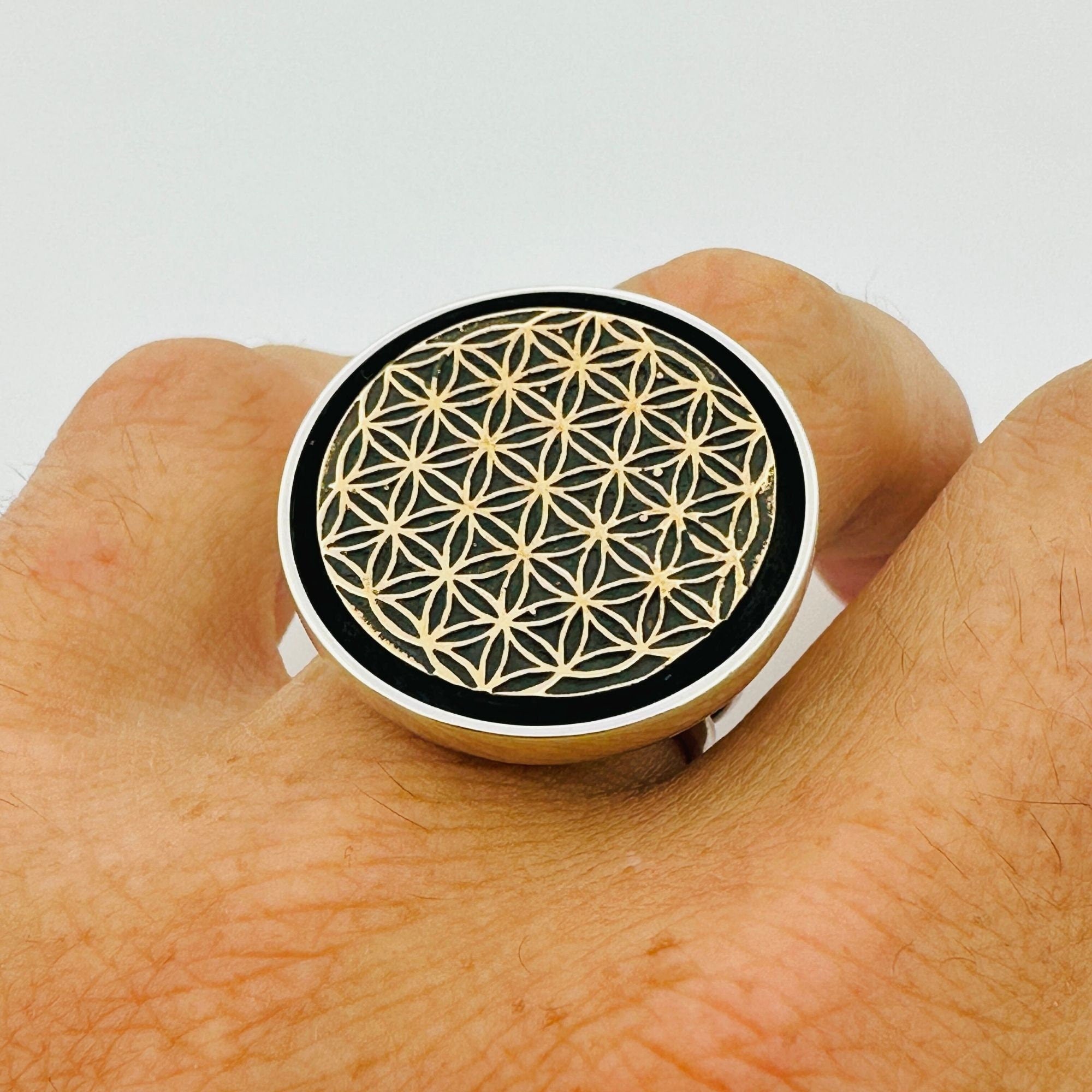 Unisex Flower Of Life Silver Ring