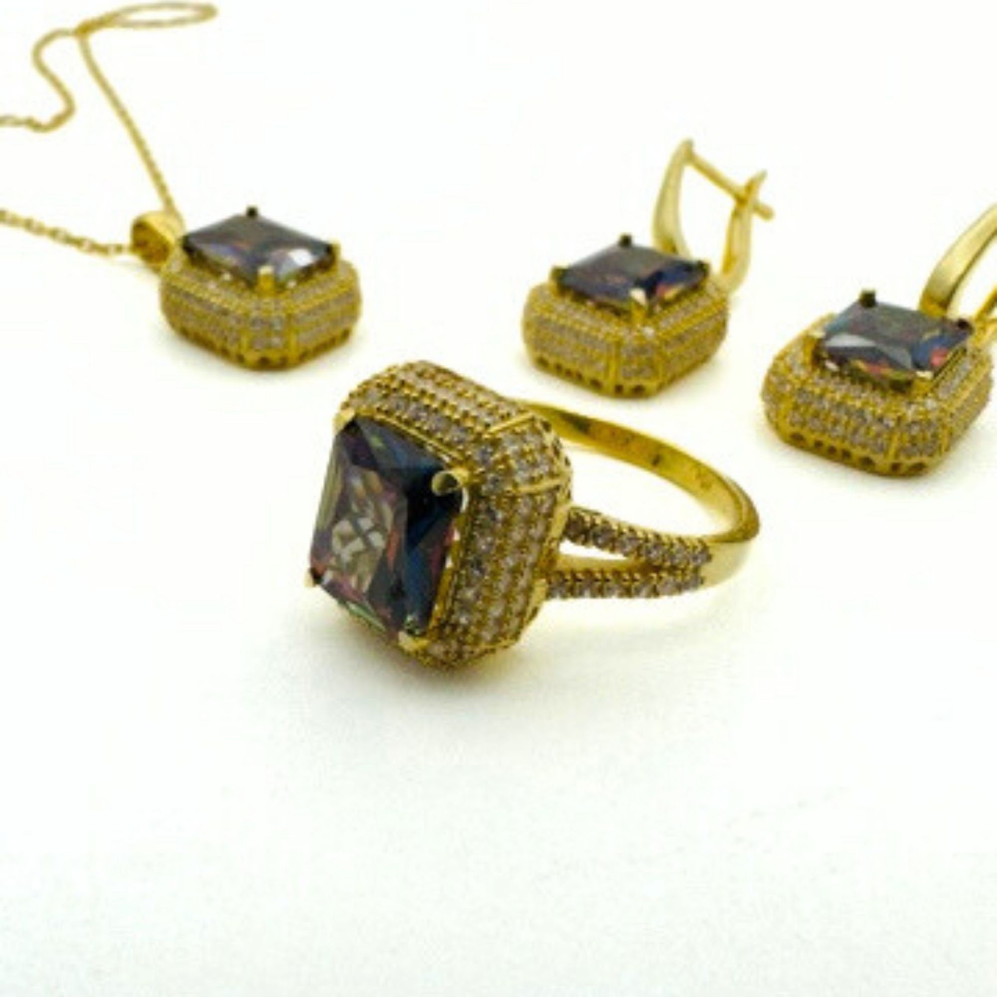 Handcrafted Multi-Color Topaz 925 Sterling Silver Jewelry Set for Women - Elegant Gift for Her