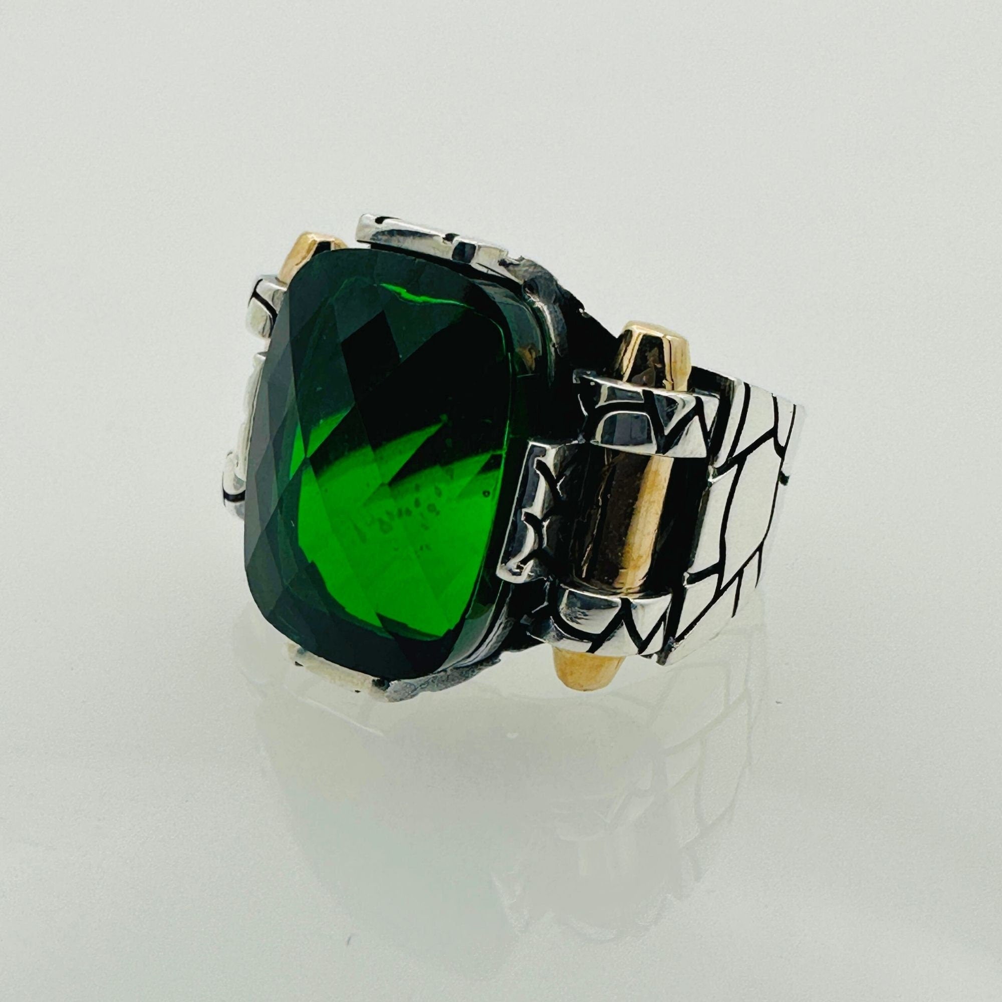 Emerald Silver Handmade Men's Ring