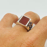 Men's Sterling Silver Red Agate Stone Ring