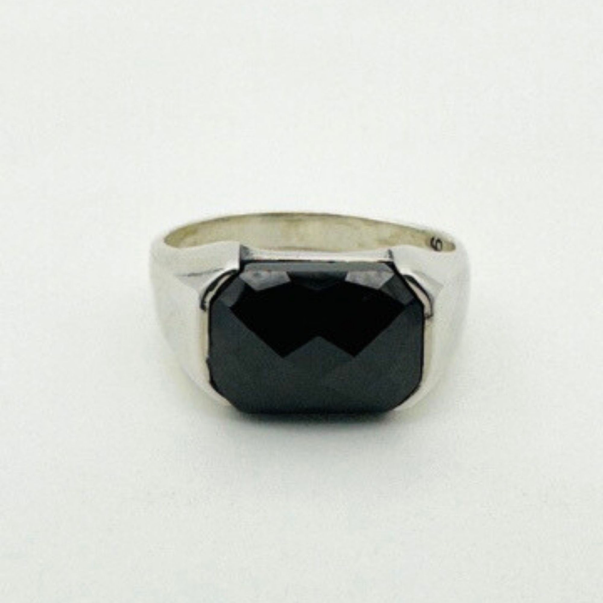 Men's Handcrafted 925 Sterling Silver Black Onyx Rectangle Ring - Minimalist & Elegant Gift for Him