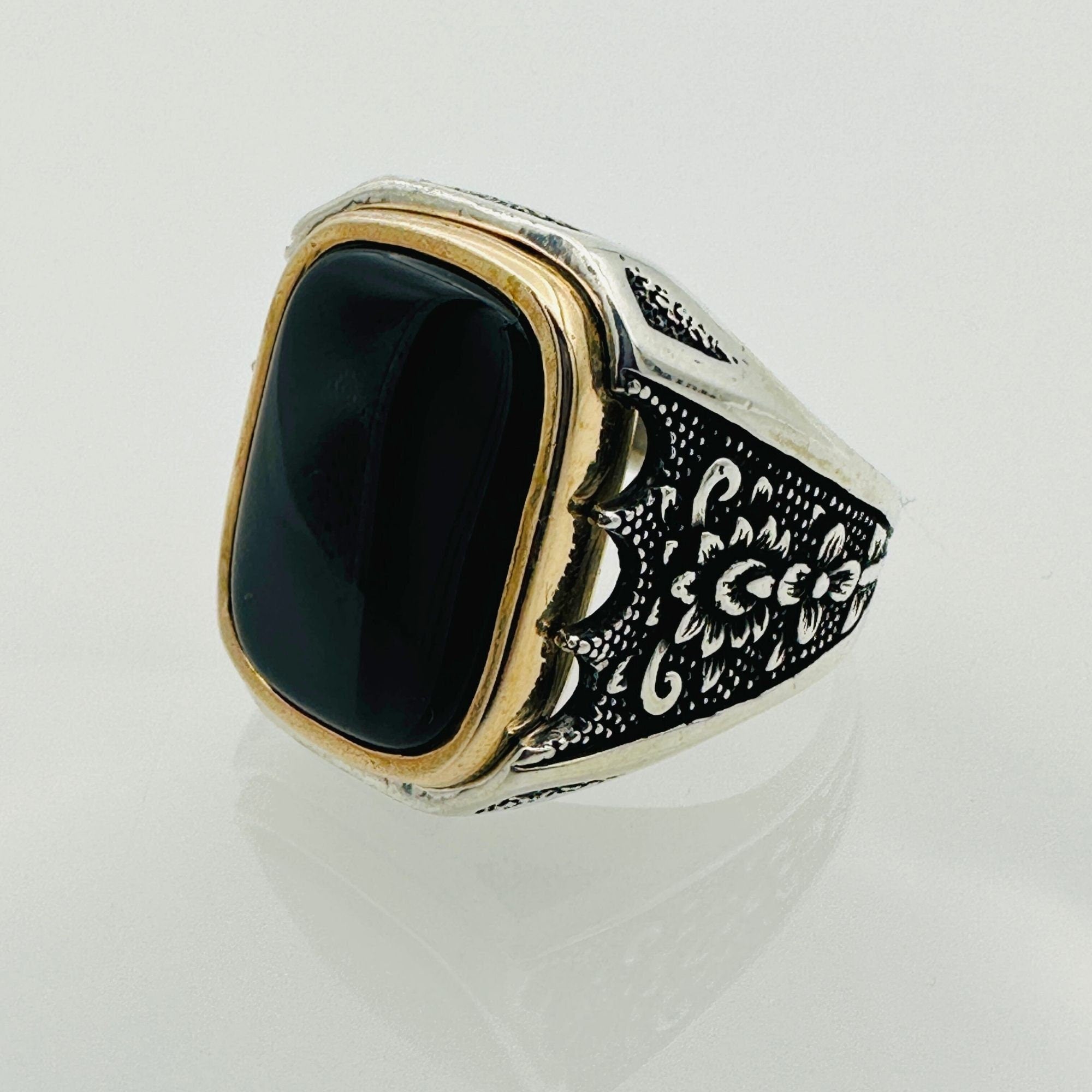 Men's Natural Black Onyx Gemstone Ring