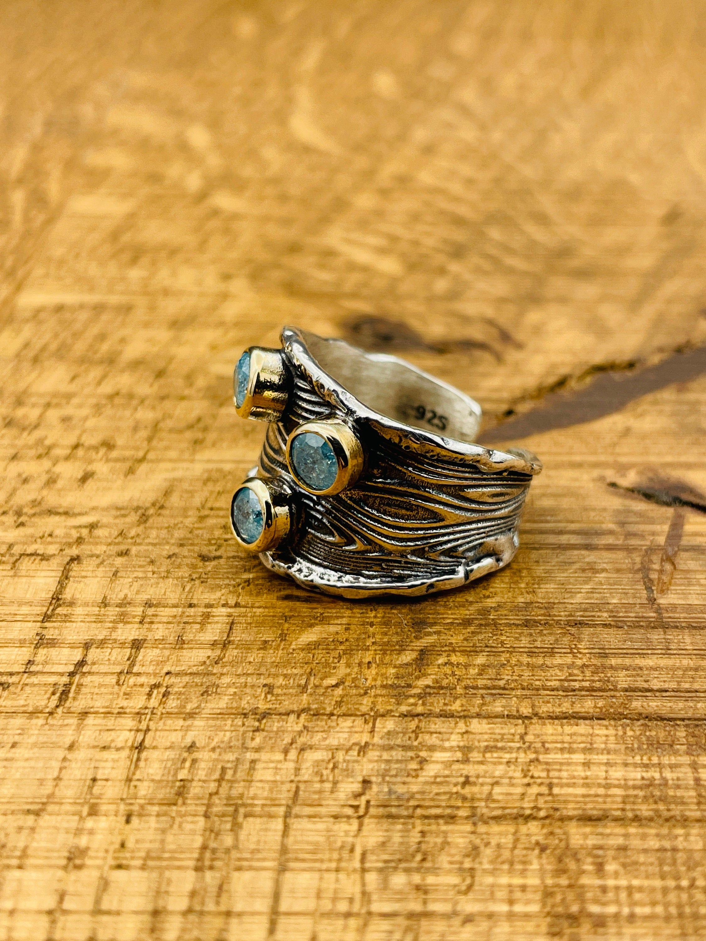 아쿠아마린 조절 가능한 여성용 실버 링