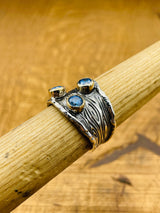 조절 가능한 여성용 블루 스톤 아쿠아마린 실버 링