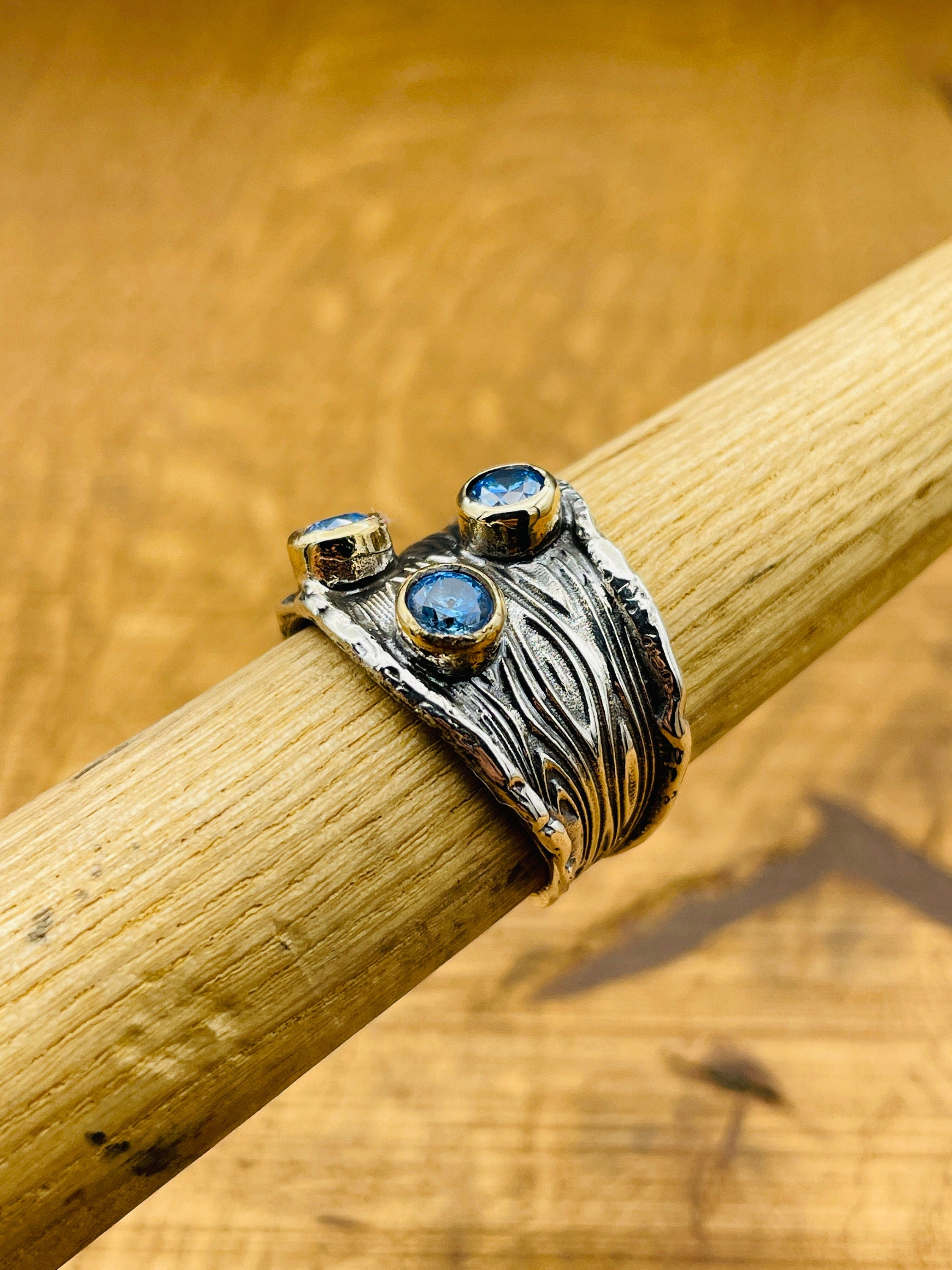 조절 가능한 여성용 블루 스톤 아쿠아마린 실버 링