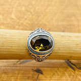 خاتم رجالي عثماني مصنوع يدويًا من الفضة الإسترلينية مع حجر الزولتانيت الأصيل المتغير اللون
