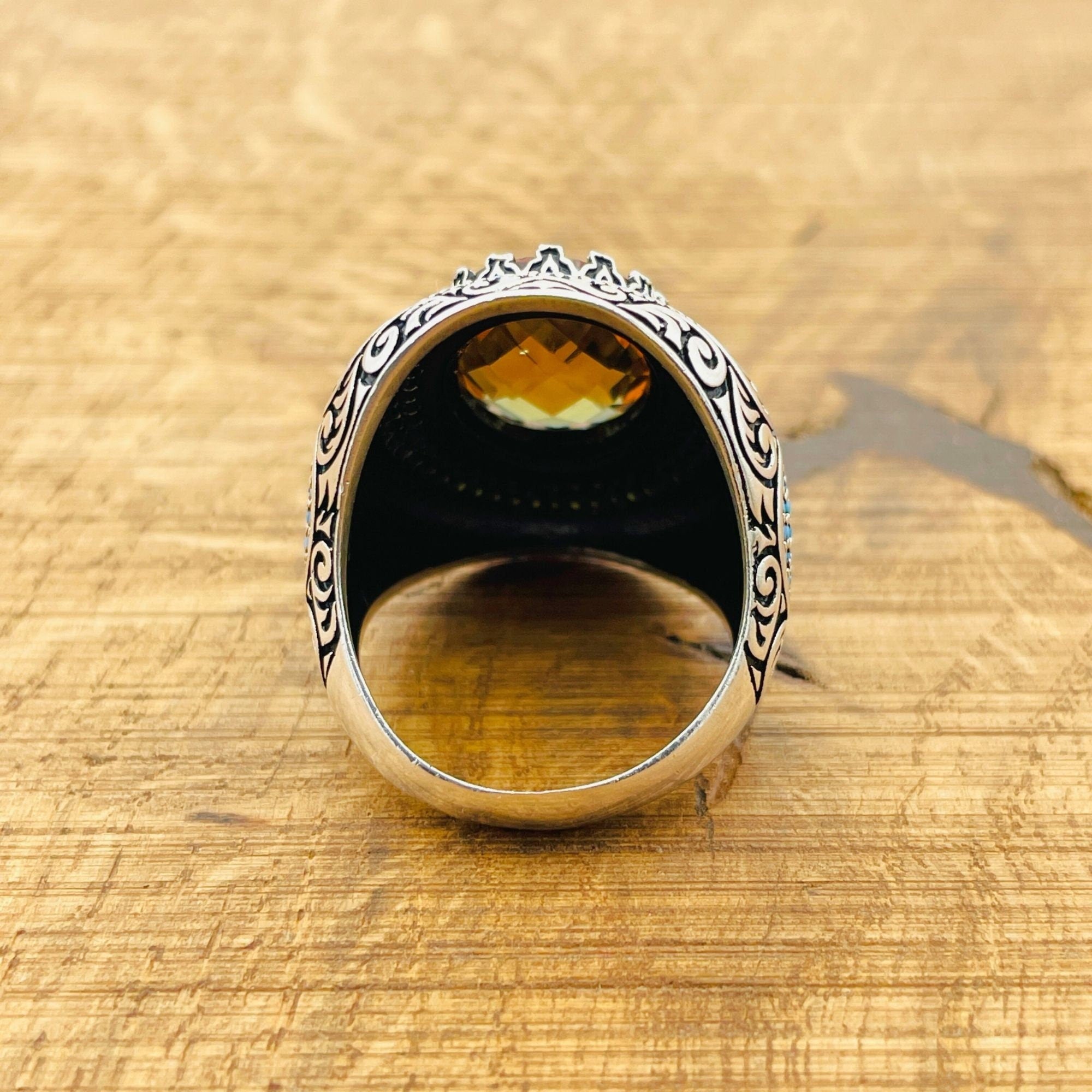 خاتم رجالي عثماني مصنوع يدويًا من الفضة الإسترلينية | حجر زولتانيت أصلي يغير لونه | هدية فريدة له