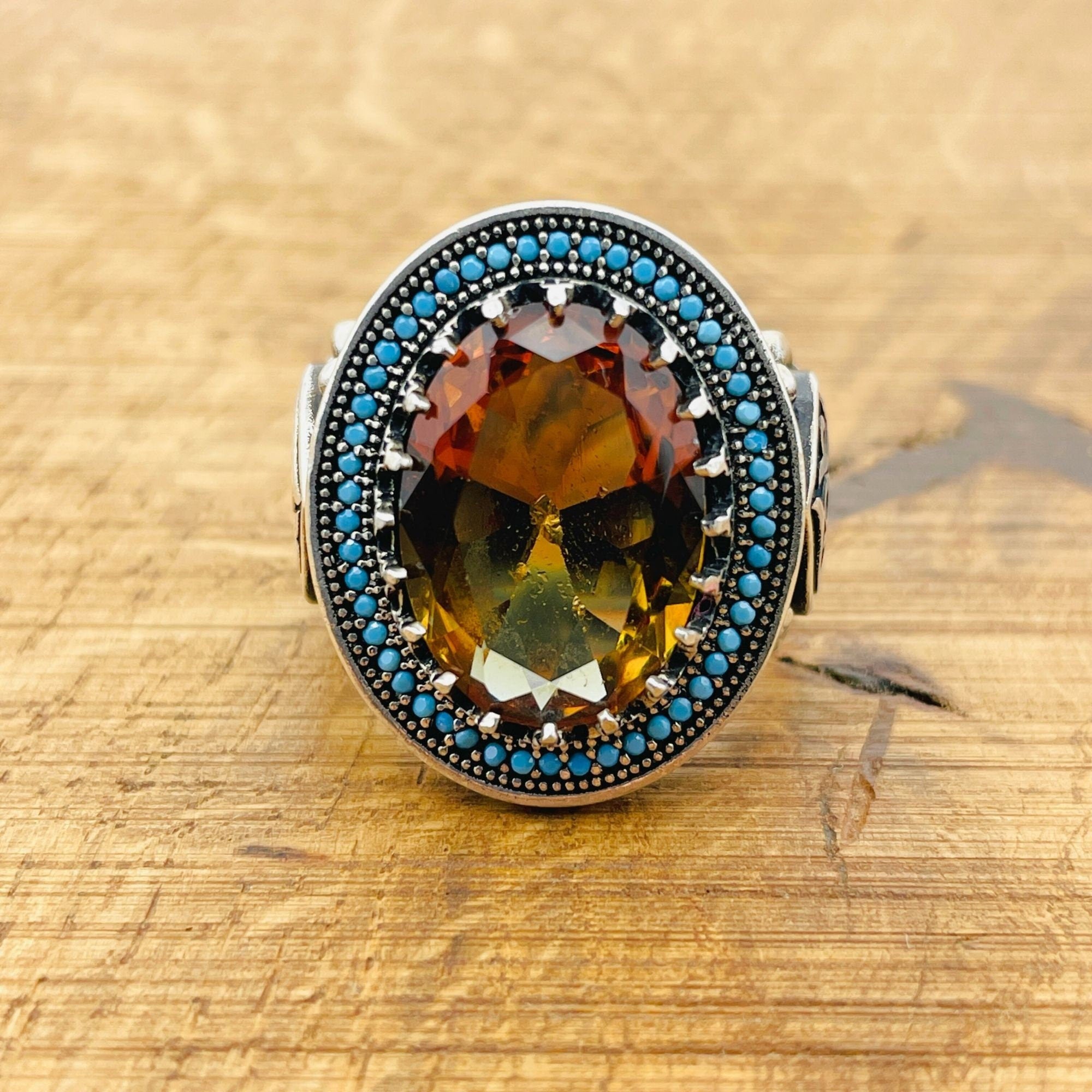 Handcrafted 925 Sterling Silver Ottoman Men's Ring | Color-Changing Zultanite Gemstone