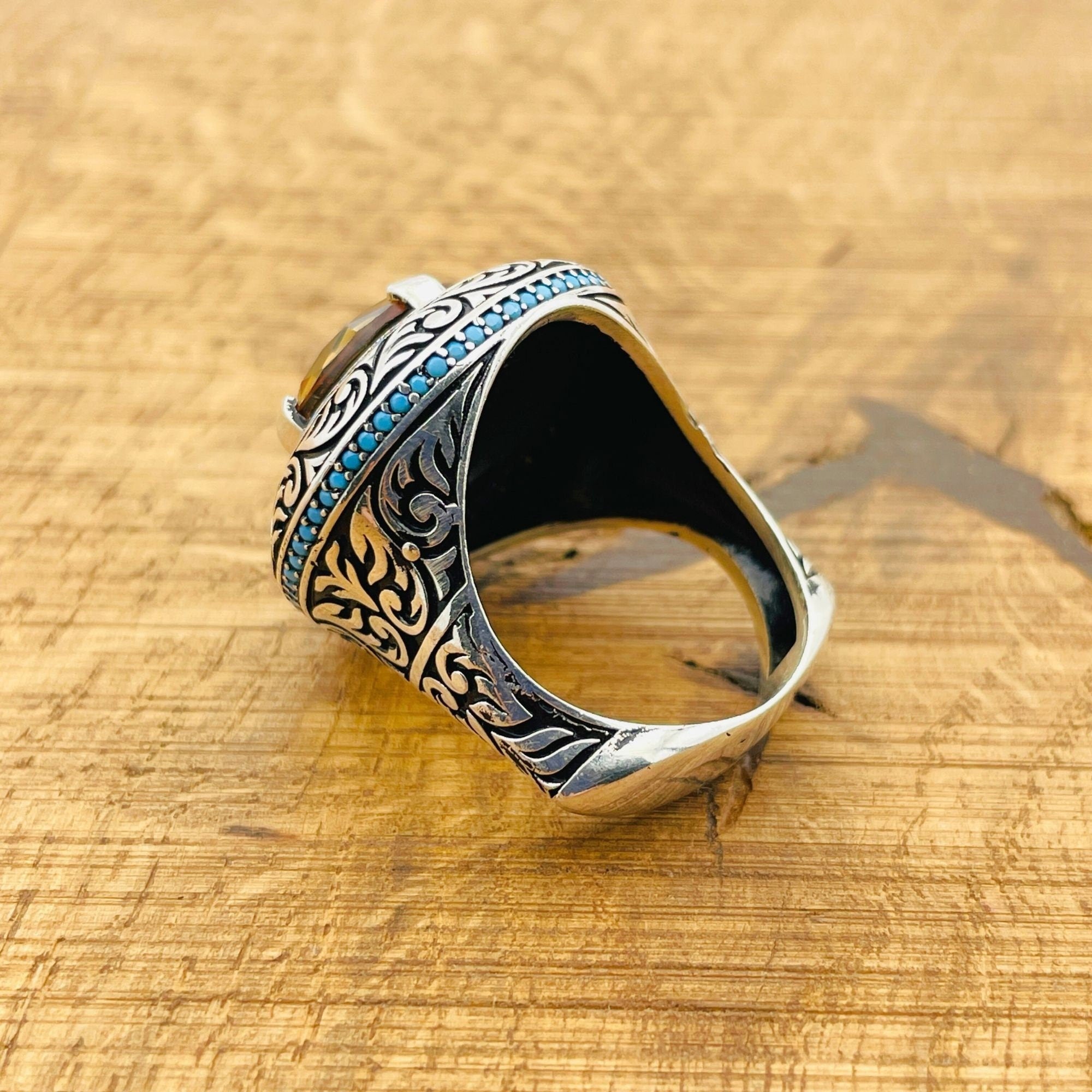 خاتم رجالي من الزولتانيت يتغير لونه بشكل رائع | مجوهرات فضة إسترلينية 925 عثمانية مصنوعة يدوياً