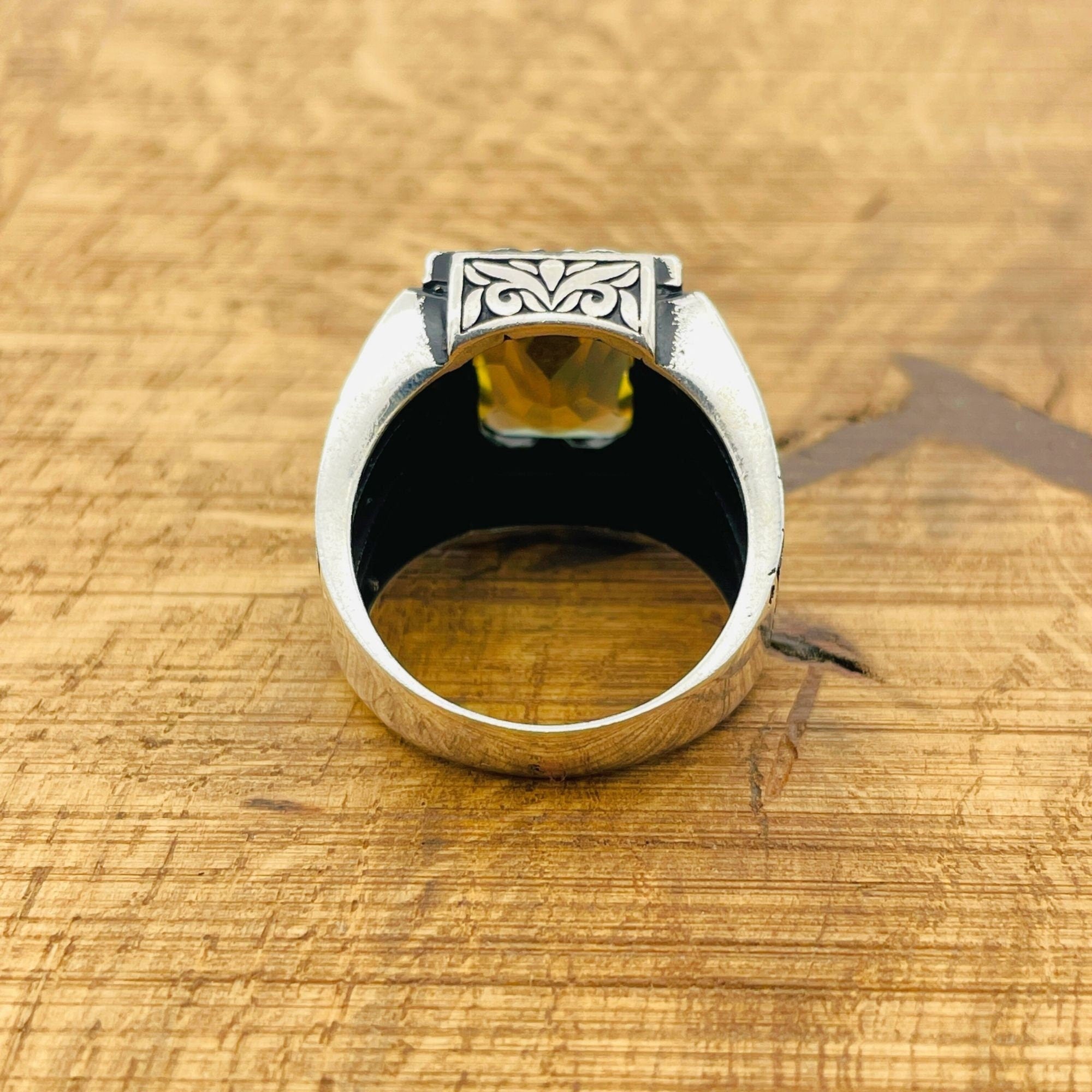 خاتم رجالي بتغيير اللون من الزولتانيت وفضة استرليني 925 على الطراز العثماني - هدية مجوهرات فاخرة مصنوعة يدوياً