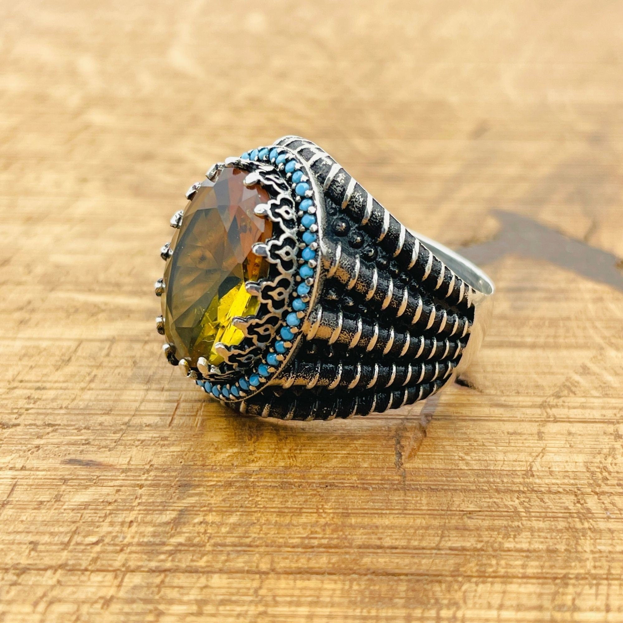 Color-Changing Zultanite Sterling Silver Men's Ring - Ottoman Style Handcrafted Luxury Jewelry