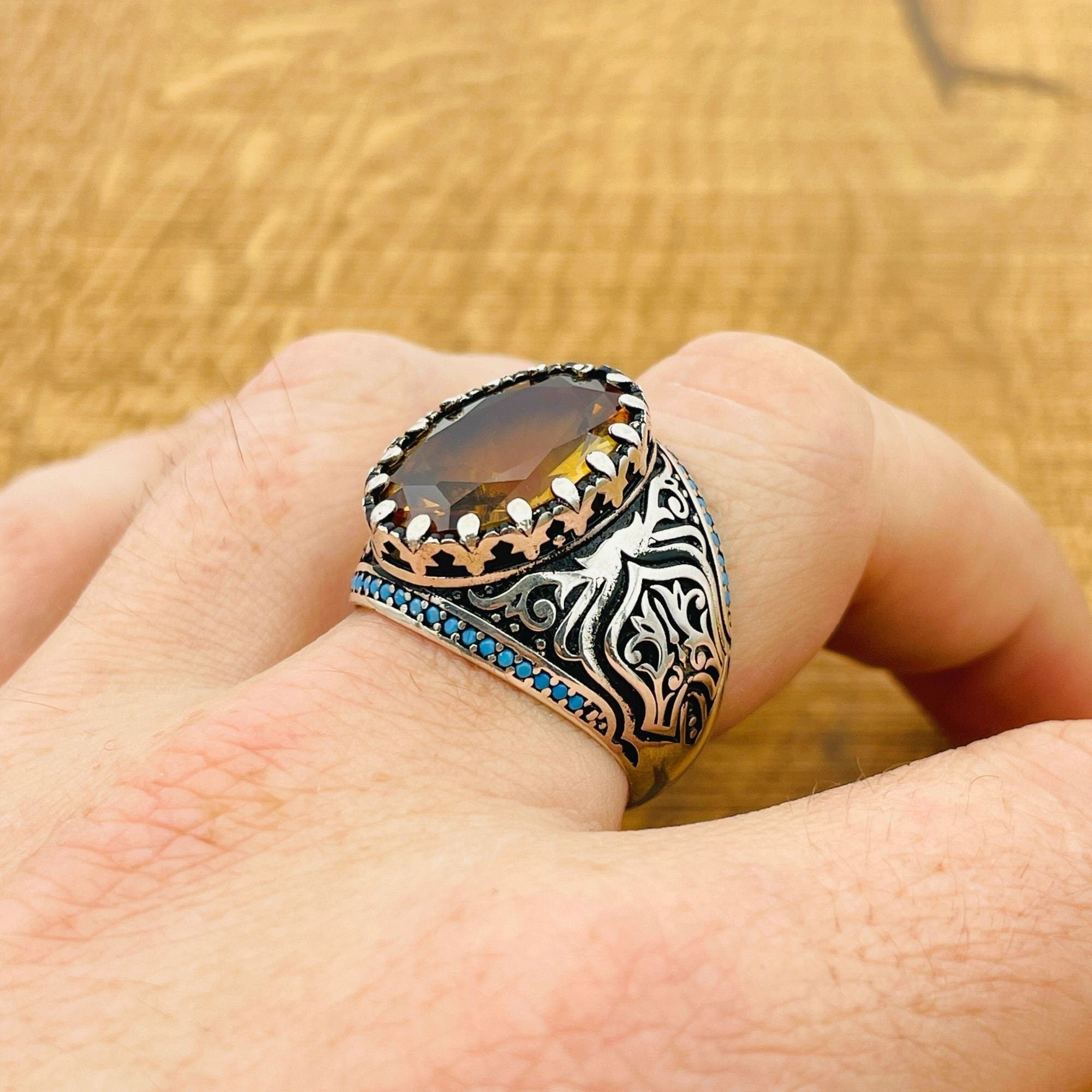 Exquisite Ottoman Sterling Silver Men's Ring with Color-Changing Zultanite Stone