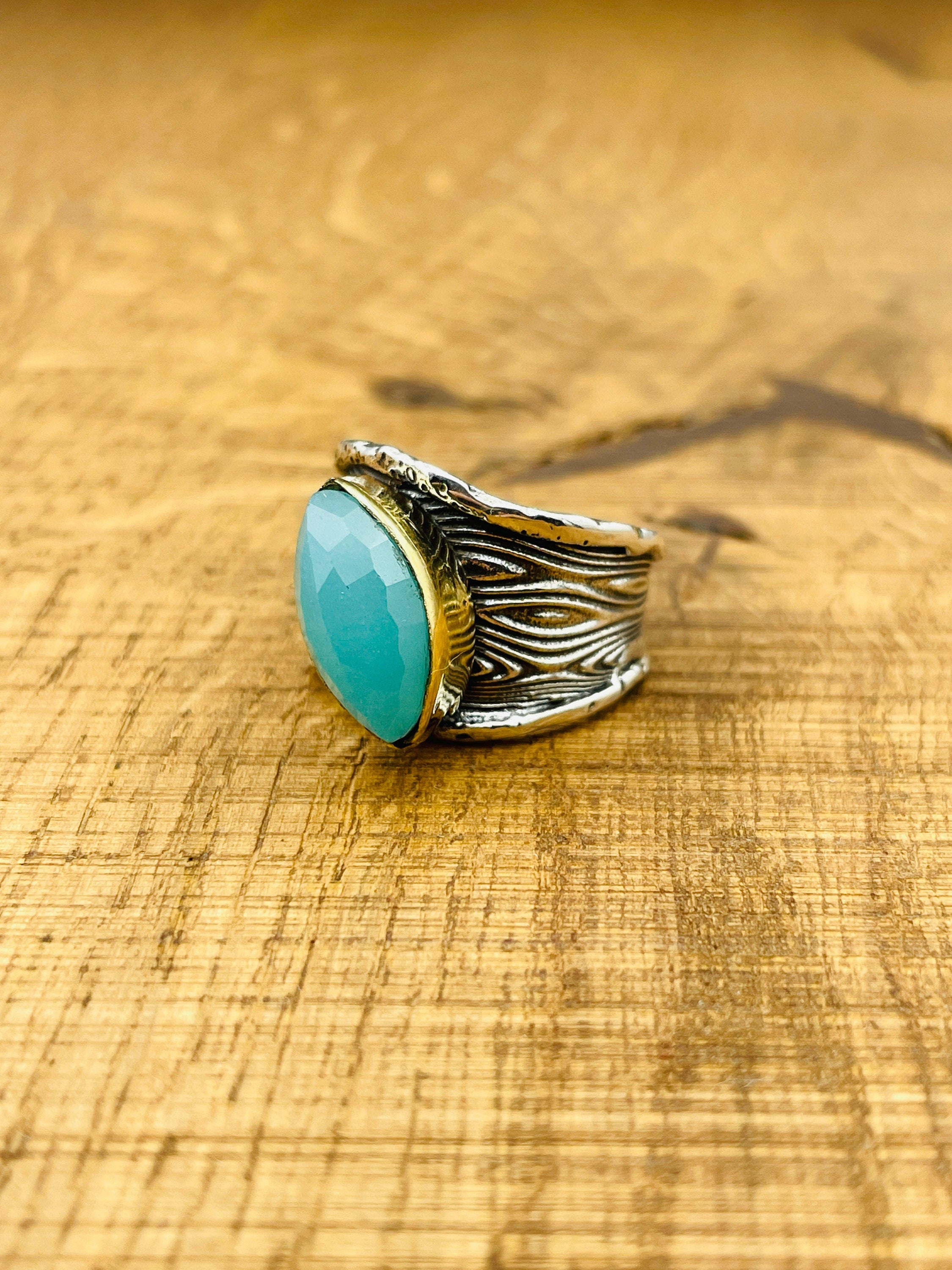 خاتم فضة نسائي بحجر التورمالين الأزرق