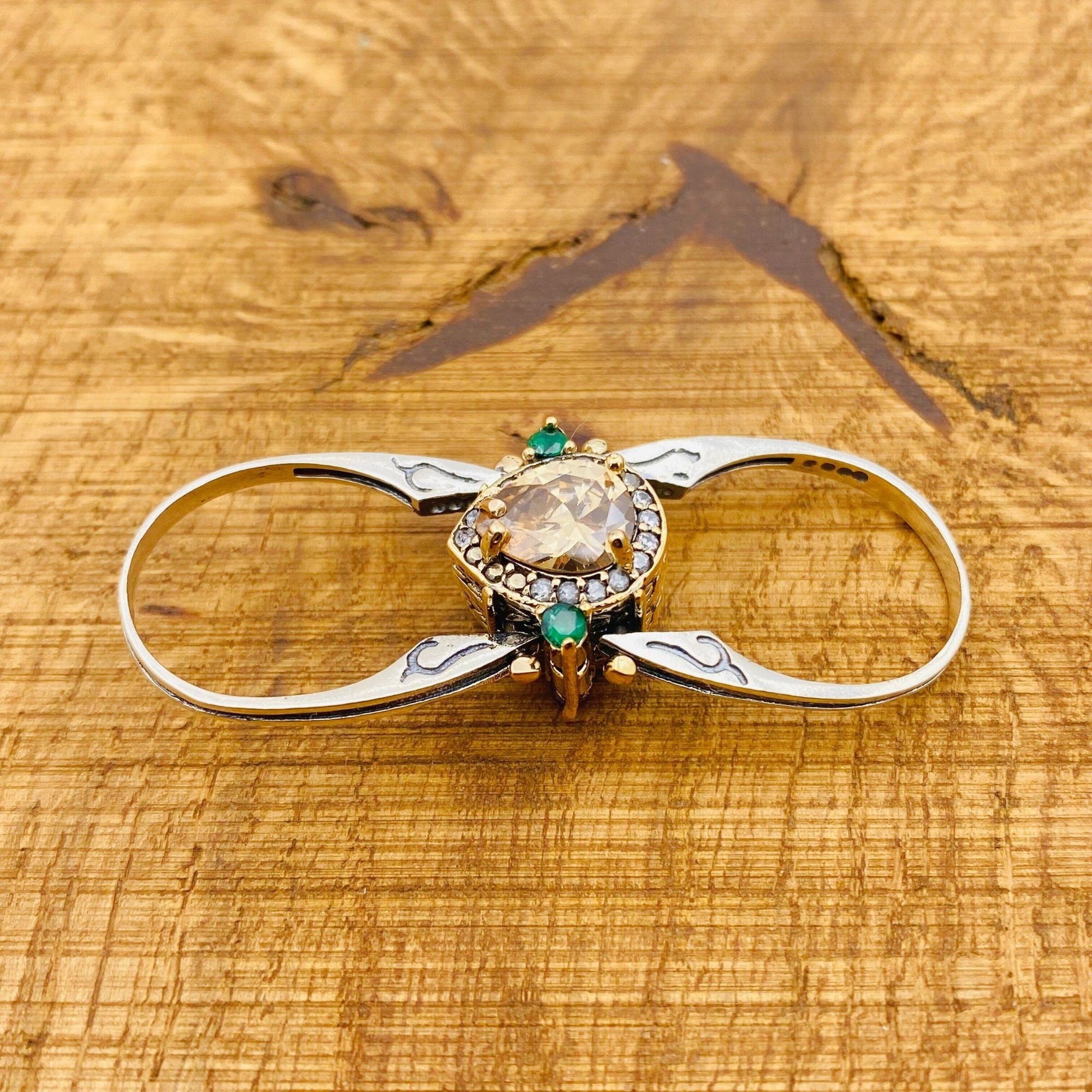 Handmade Turkish Reversible Sapphire & Citrine Ring | 925 Sterling Silver Dual-Stone Design