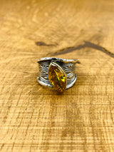 خاتم فضة بحجر أصفر للنساء