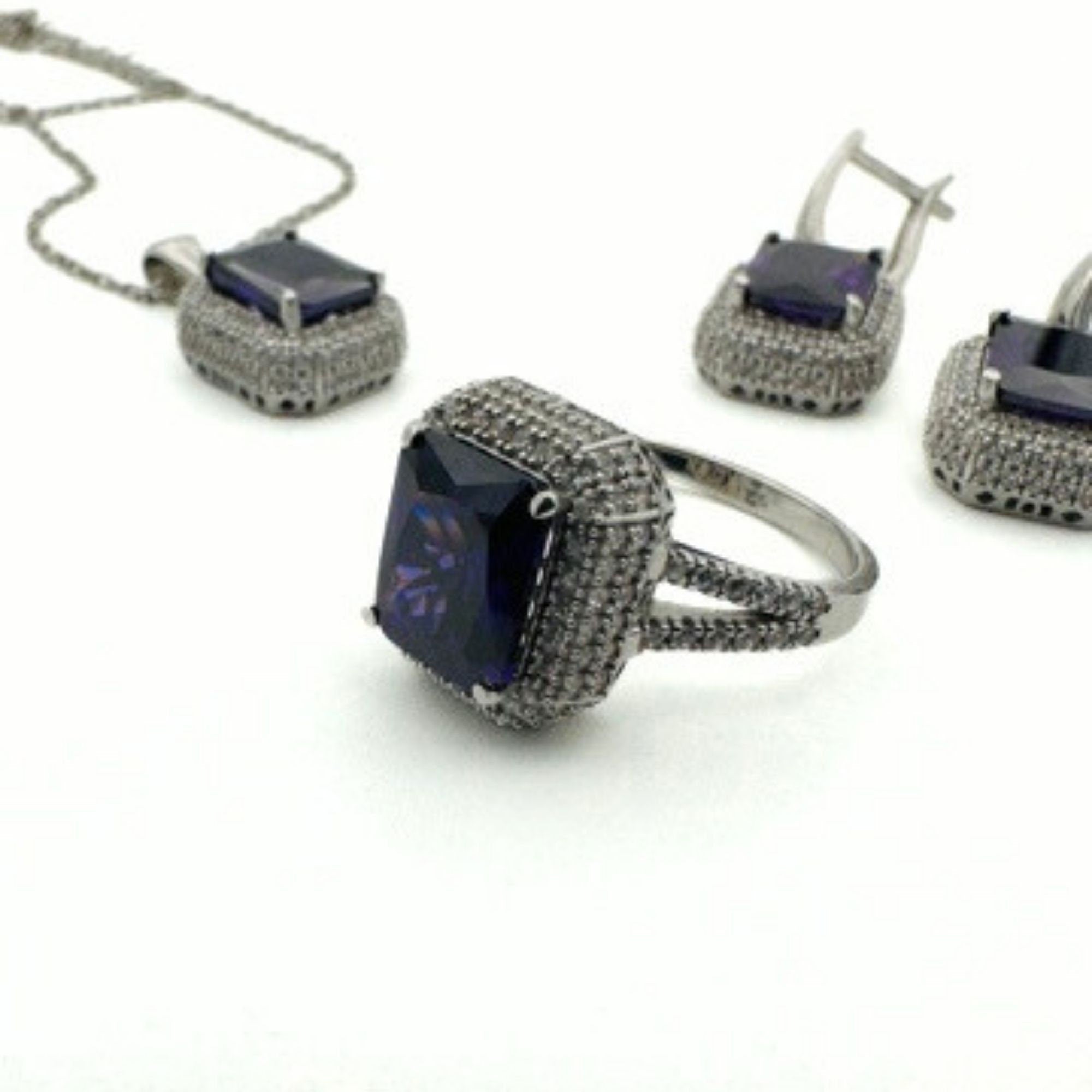 Turkish Handmade 925 Sterling Silver Amethyst Jewelry Set for Women - Elegant Gift