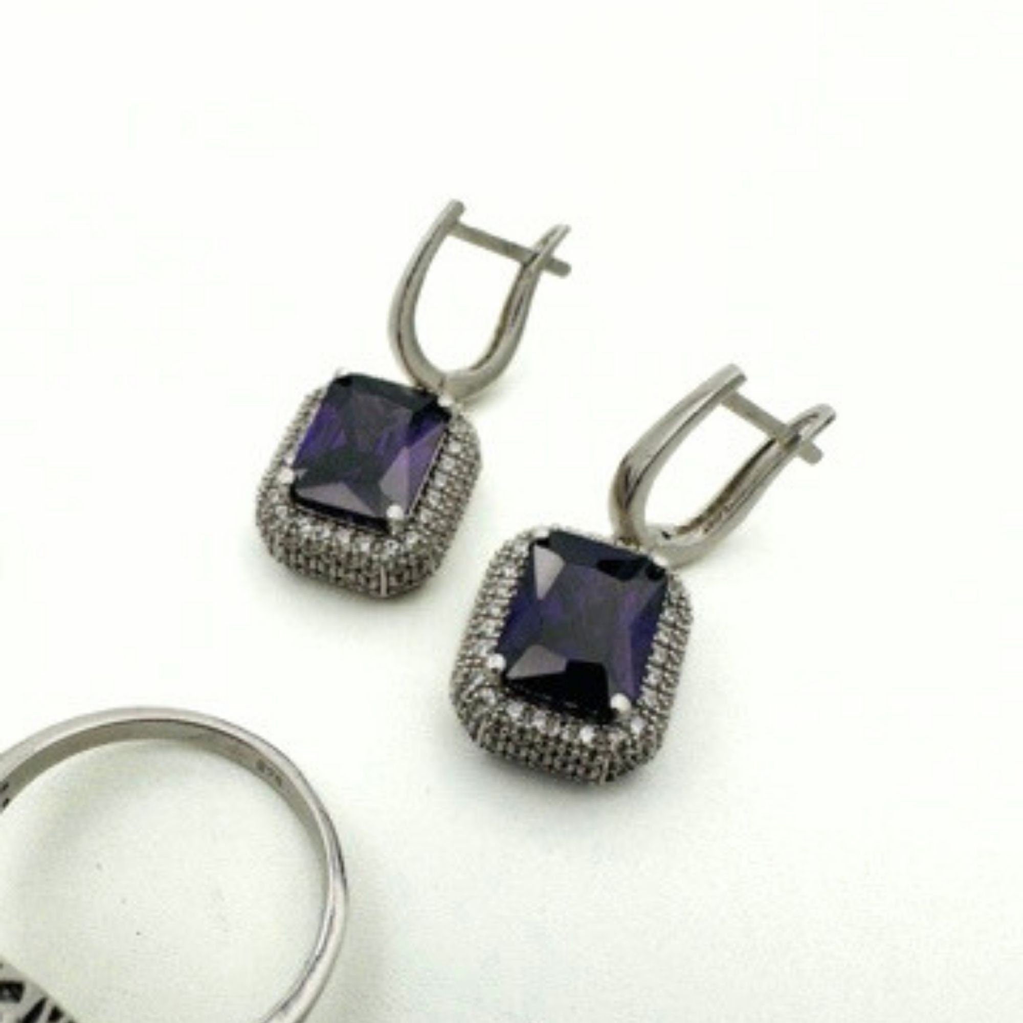 Turkish Handmade 925 Sterling Silver Amethyst Jewelry Set for Women - Elegant Gift
