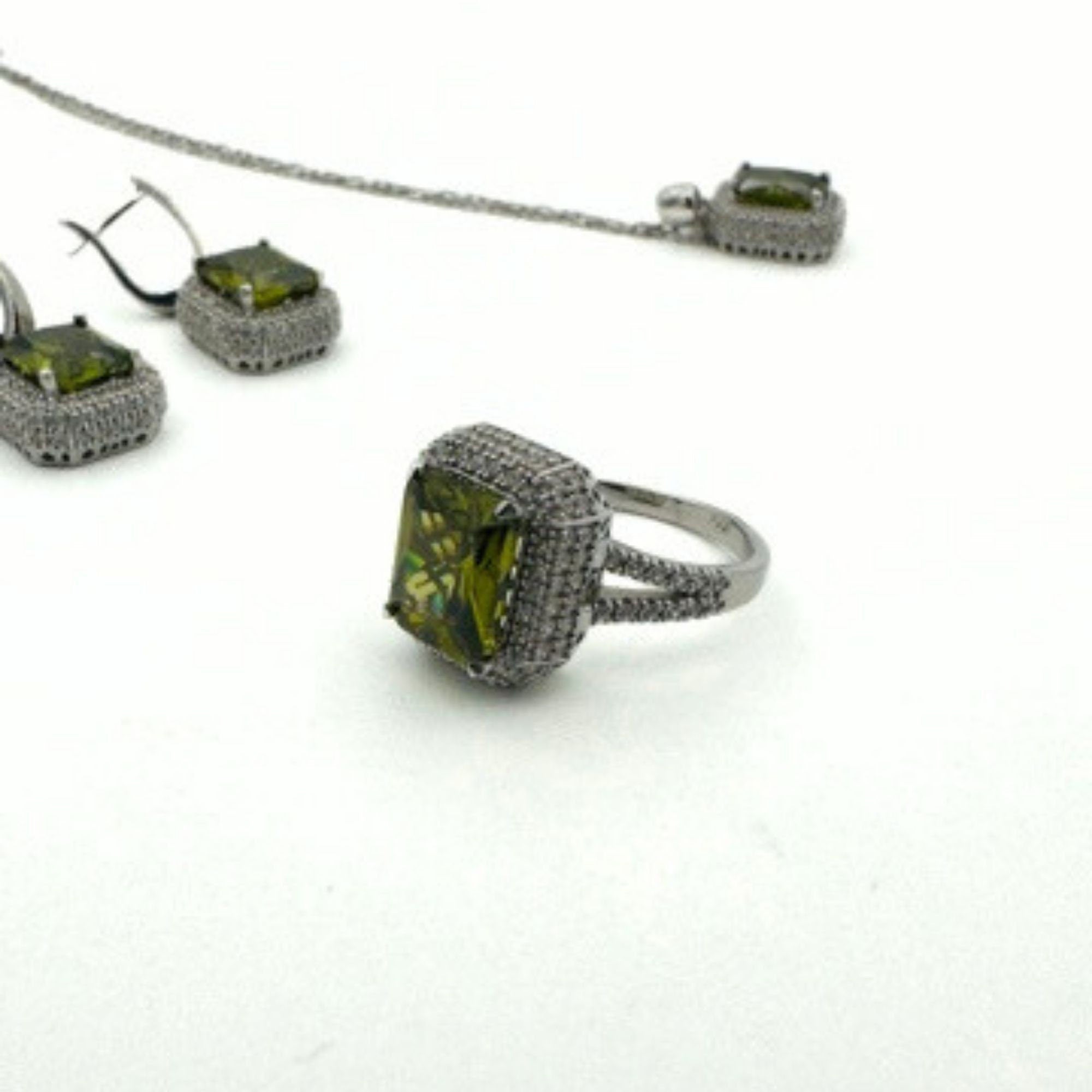 Authentic Turkish Peridot & 925 Sterling Silver Jewelry Set | Handmade Ring & Earrings for Women | Elegant Gift