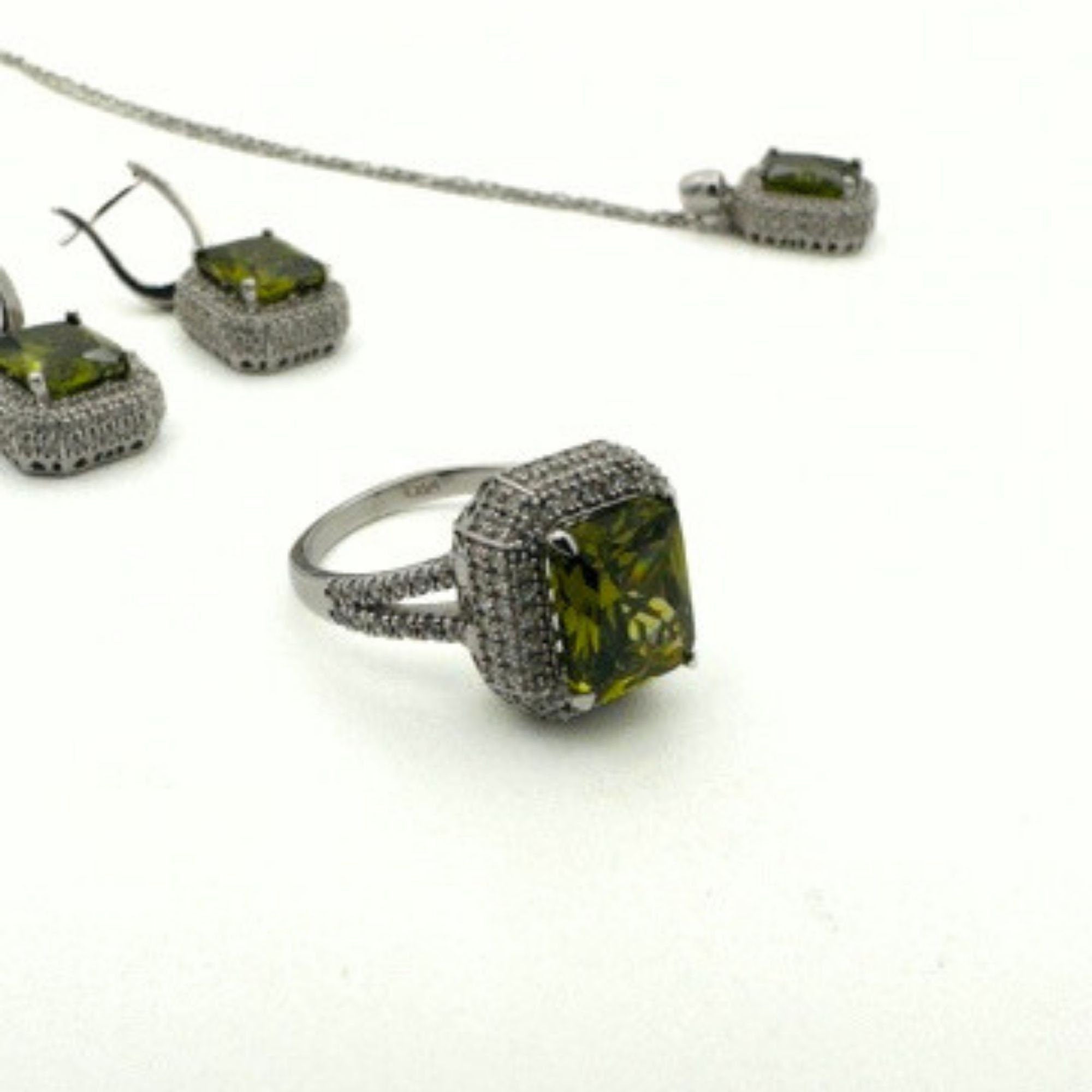 Authentic Turkish Peridot & 925 Sterling Silver Jewelry Set | Handmade Ring & Earrings for Women | Elegant Gift