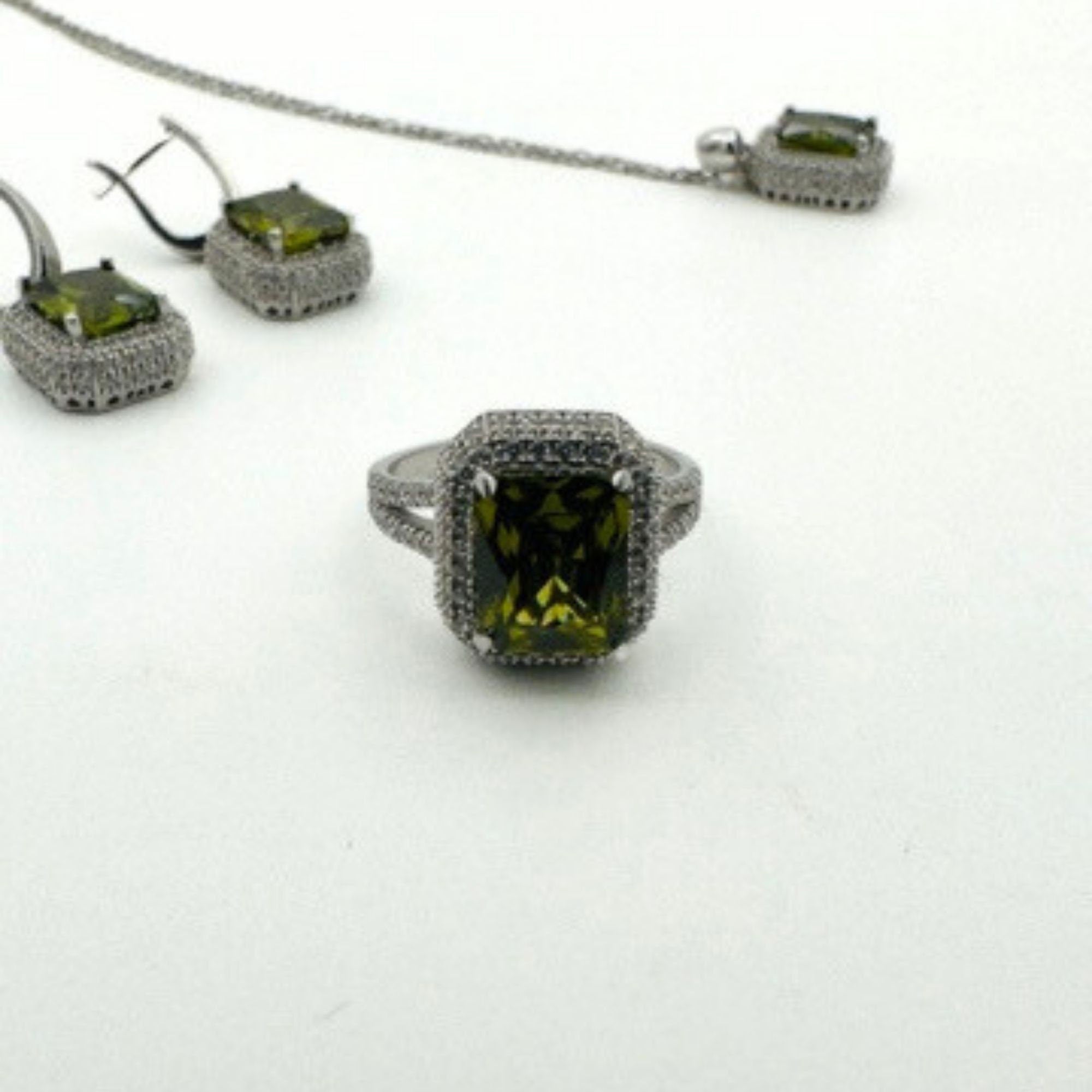 Authentic Turkish Peridot & 925 Sterling Silver Jewelry Set | Handmade Ring & Earrings for Women | Elegant Gift