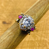 خاتم تركي مصنوع يدويًا من الفضة الإسترلينية قابل للعكس بحجر الزركون والياقوت | هدية مجوهرات متعددة الاستخدامات بحجرين في واحد