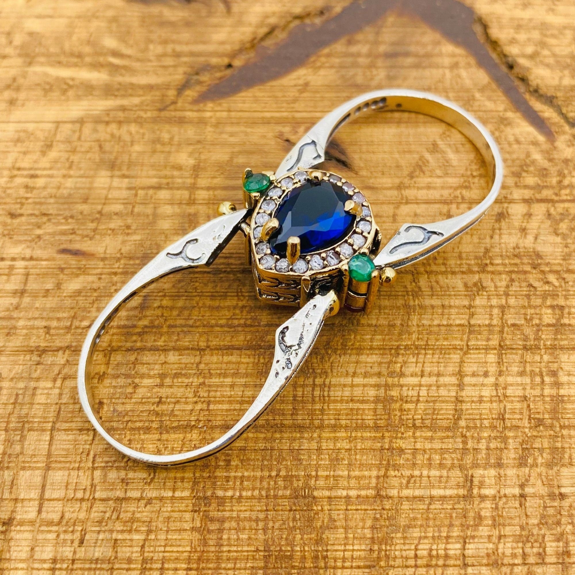 خاتم تركي مصنوع يدويًا من الفضة الإسترلينية قابل للعكس بحجر الزركون والياقوت | هدية مجوهرات متعددة الاستخدامات بحجرين في واحد