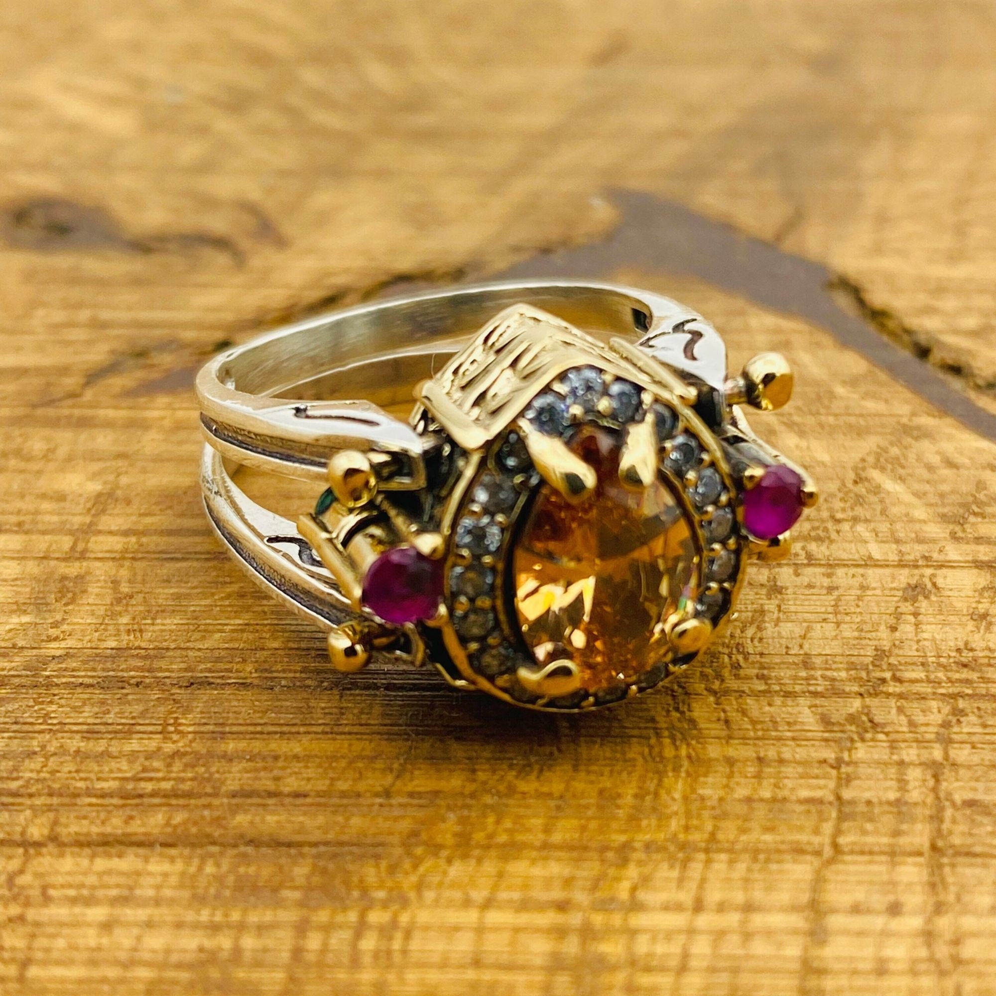 Unique Reversible Amethyst & Citrine Ring | Two-in-One 925 Sterling Silver Women's Gift Jewelry