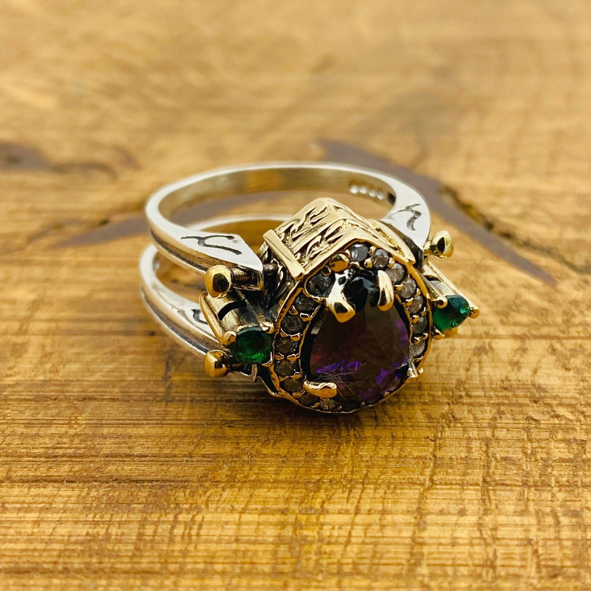 Unique Reversible Amethyst & Citrine Ring | Two-in-One 925 Sterling Silver Women's Gift Jewelry