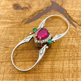 Handcrafted 925 Sterling Silver Reversible Ring with Aquamarine & Ruby Gemstones