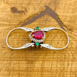 Handcrafted 925 Sterling Silver Reversible Ring with Aquamarine & Ruby Gemstones
