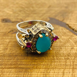 Handmade Reversible Sterling Silver Multi-Stone Ring | Turquoise & Ruby Gemstone | Customizable