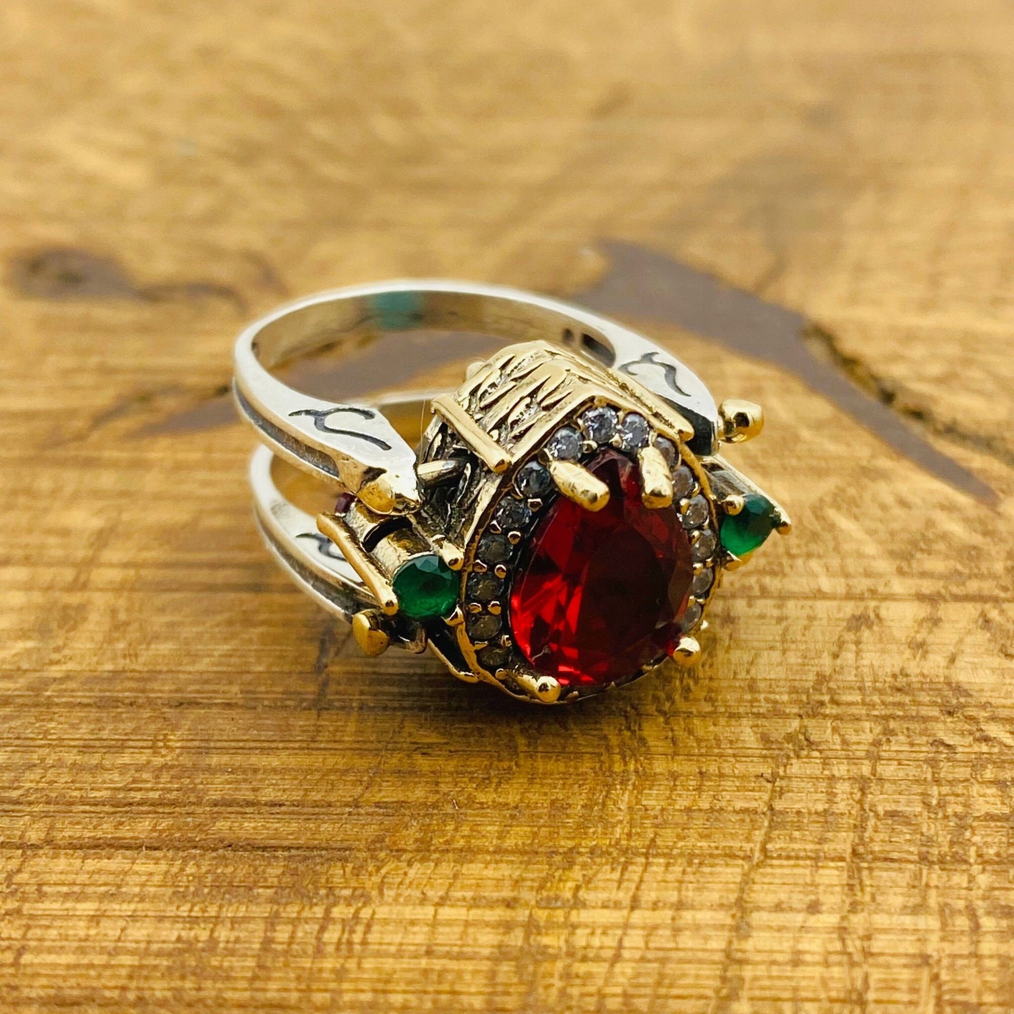 Handmade Reversible Sterling Silver Multi-Stone Ring | Turquoise & Ruby Gemstone | Customizable