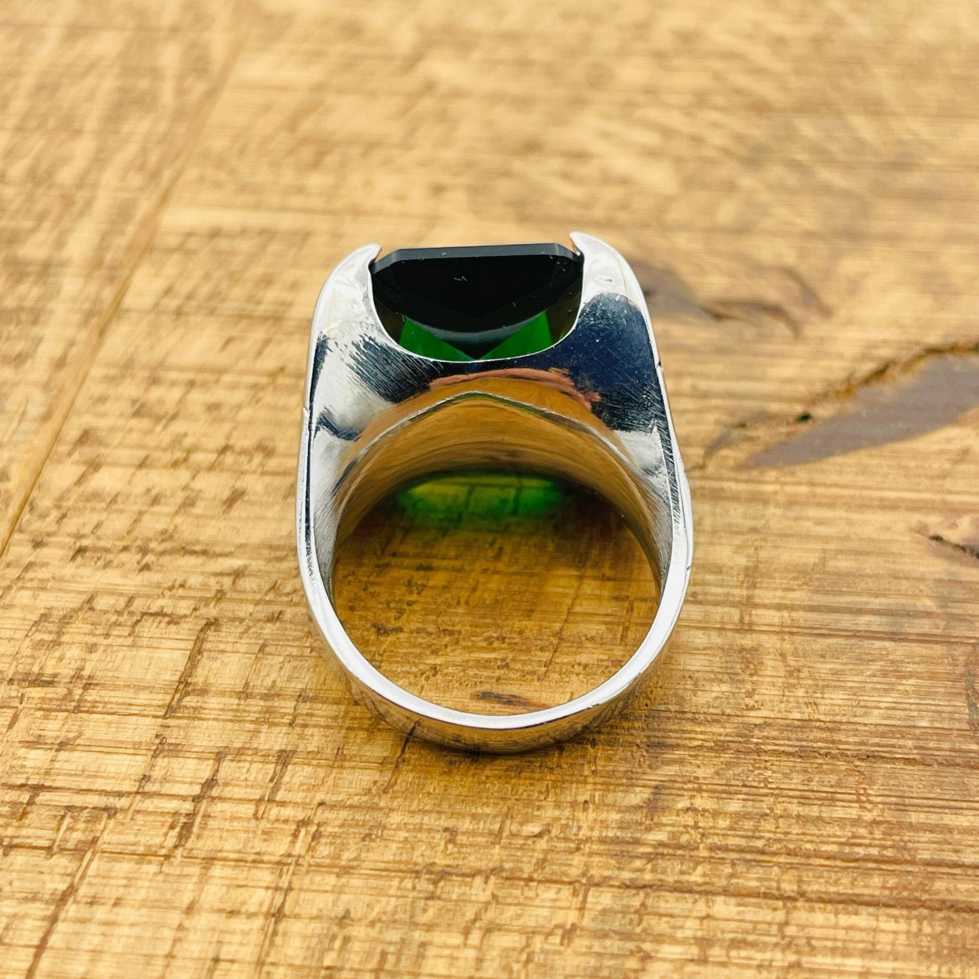 Handcrafted 925 Sterling Silver Emerald Stacking Ring for Women - Genuine Green Gemstone Jewelry