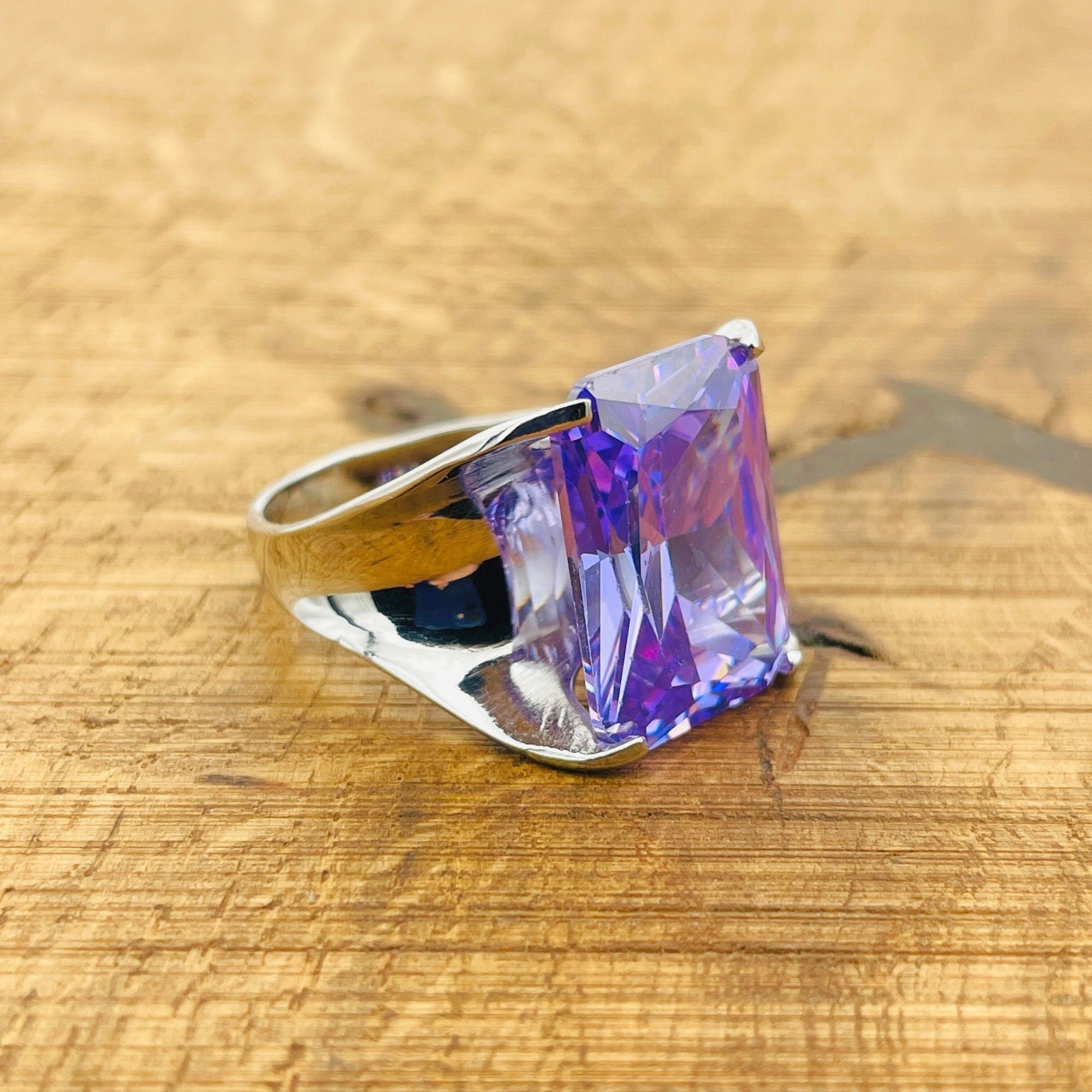 Exquisite Women's Amethyst Stacking Ring - Genuine 925K Sterling Silver Handmade Birthstone Jewelry