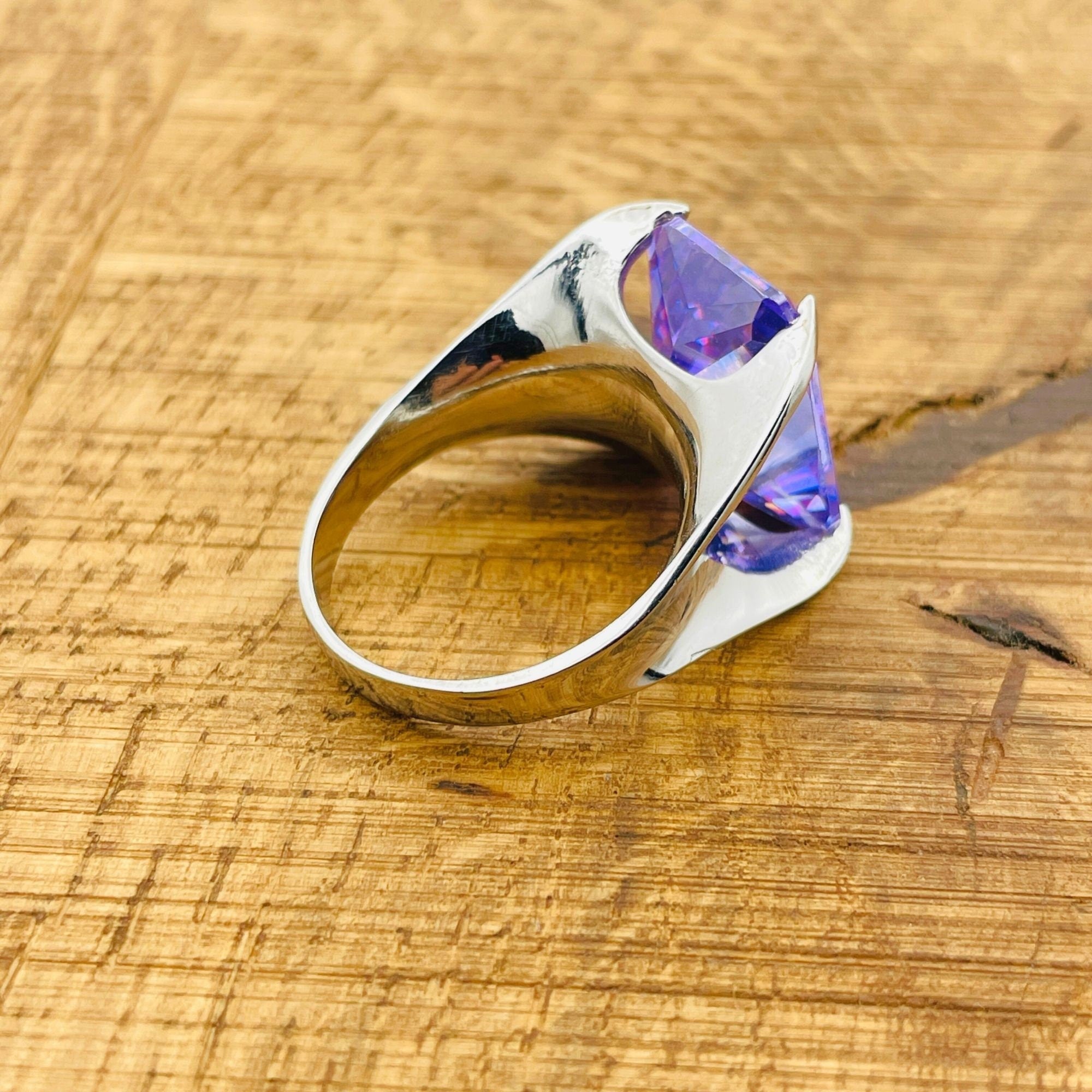 Exquisite Women's Amethyst Stacking Ring - Genuine 925K Sterling Silver Handmade Birthstone Jewelry