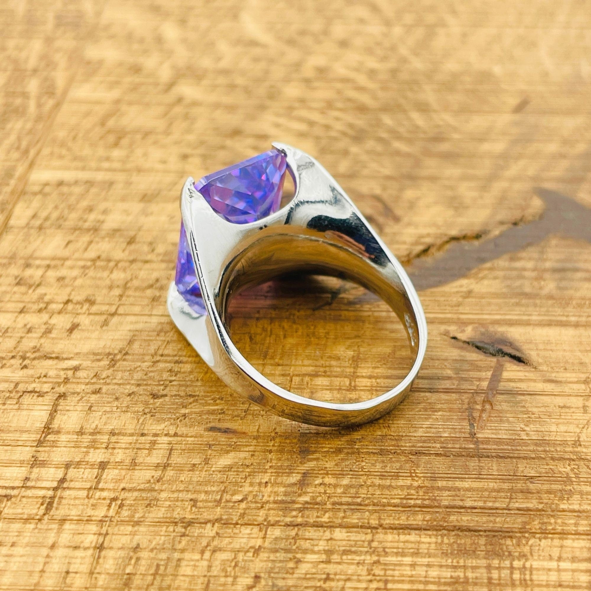 Exquisite Women's Amethyst Stacking Ring - Genuine 925K Sterling Silver Handmade Birthstone Jewelry