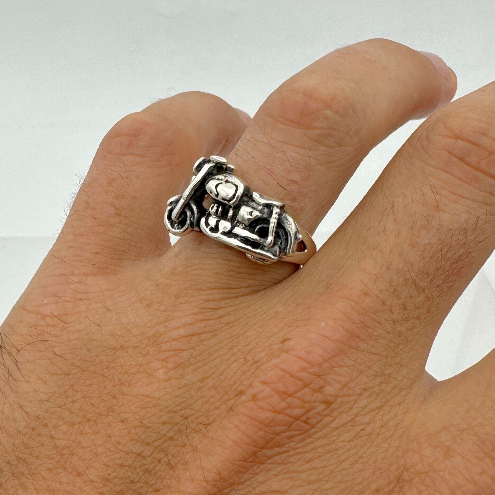 Men's 925 Sterling Silver Motorcycle Ring | Handmade Biker Jewelry Gift for Him