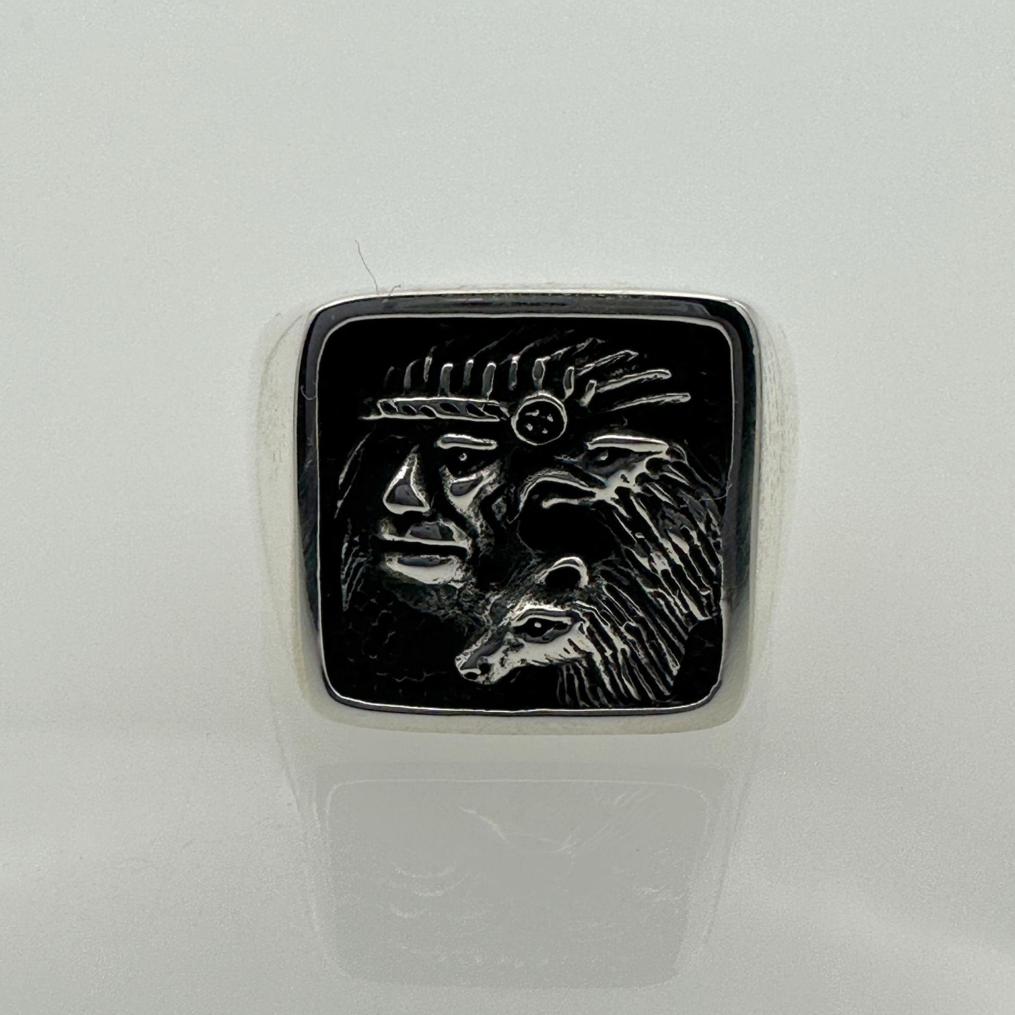 Authentic Hand-Engraved Native American Chief 925 Sterling Silver Ring for Men - Heritage Gift Jewelry