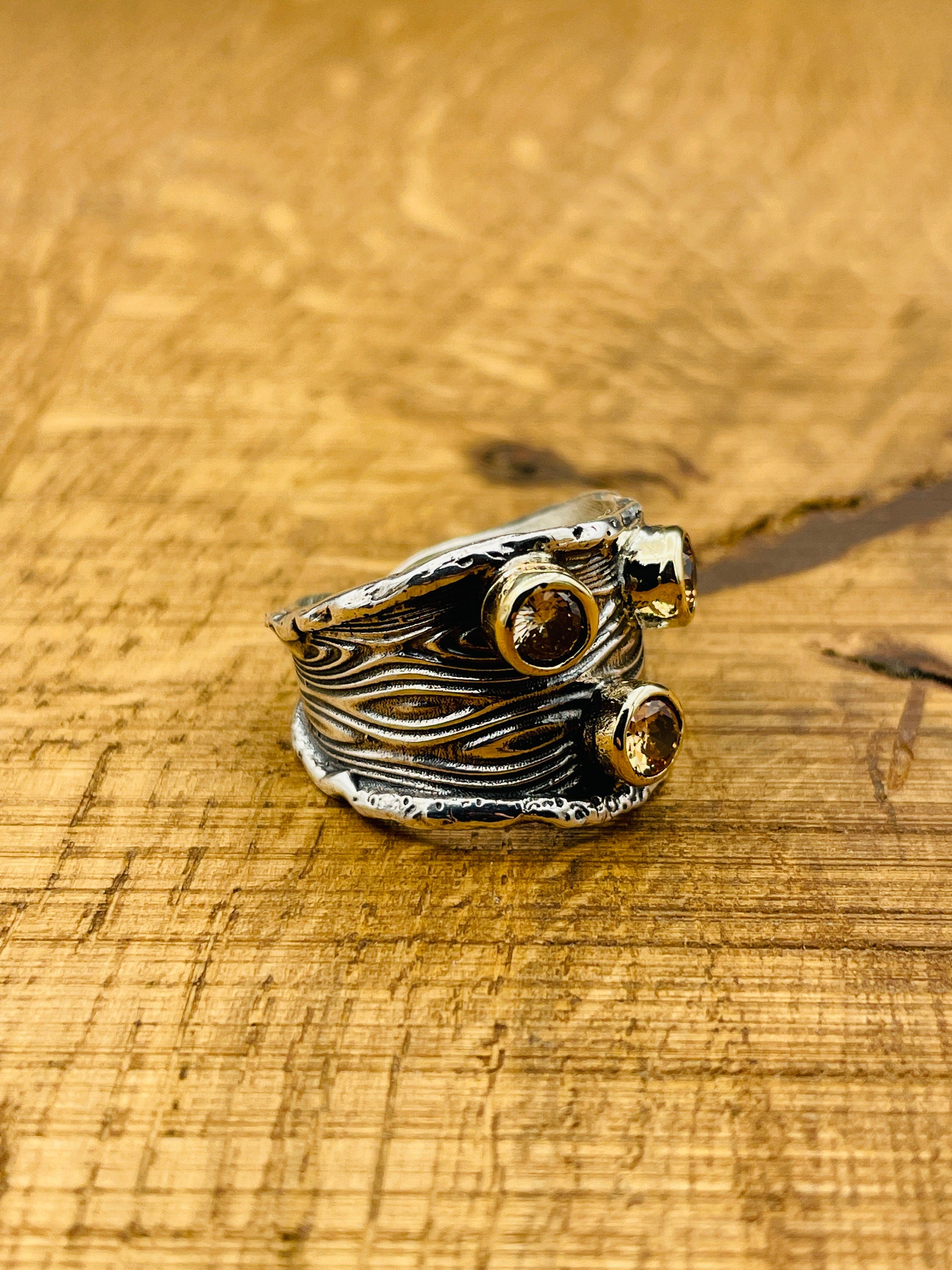 Artisan Handmade 925 Sterling Silver Adjustable Champagne Citrine Ring for Women