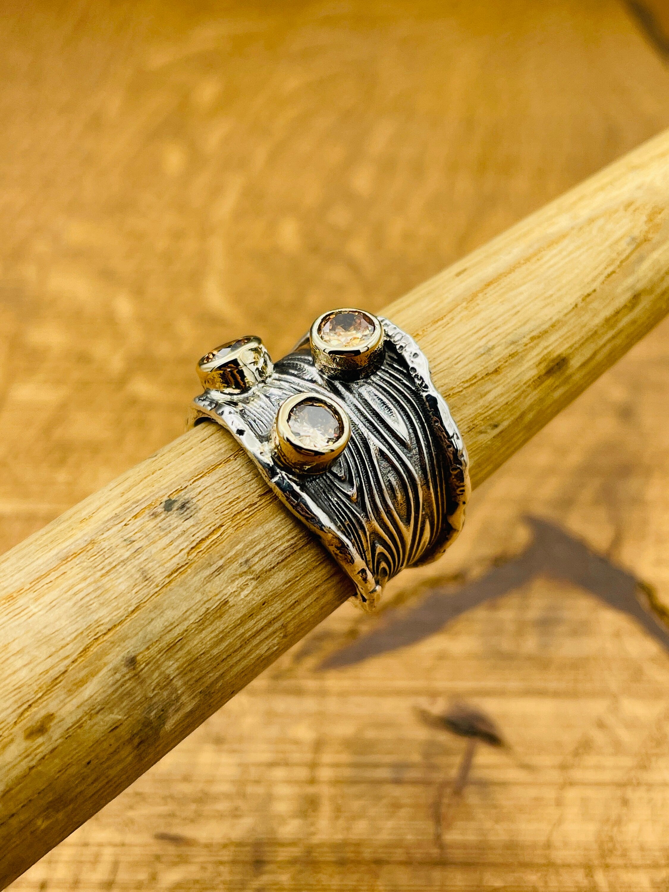 Artisan Handmade 925 Sterling Silver Adjustable Champagne Citrine Ring for Women