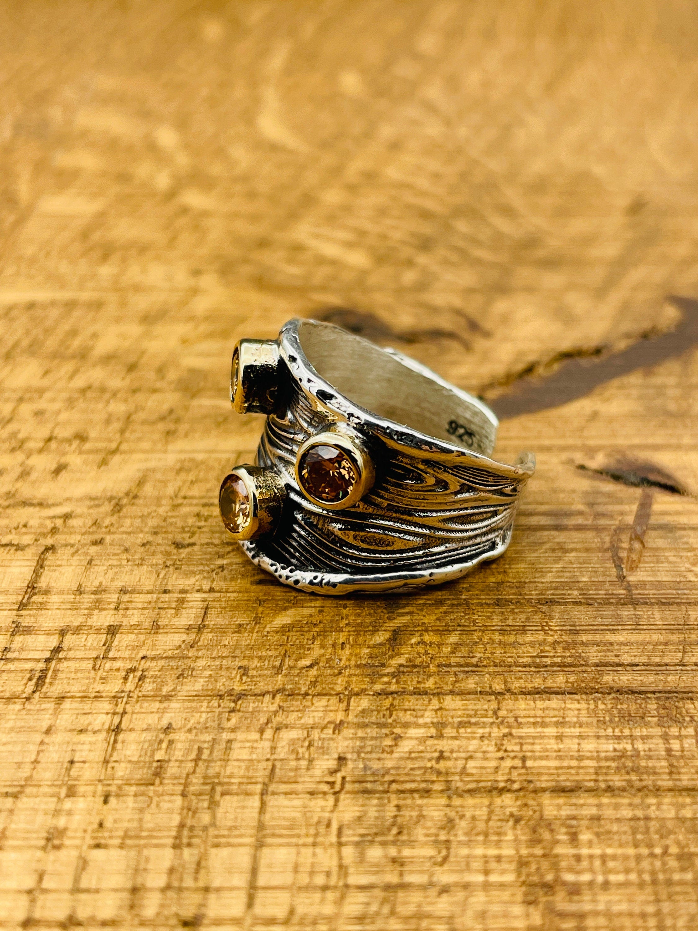 Artisan Handmade 925 Sterling Silver Adjustable Champagne Citrine Ring for Women