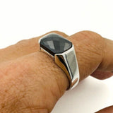 Men's Handcrafted 925 Sterling Silver Black Onyx Rectangle Ring - Minimalist & Elegant Gift for Him