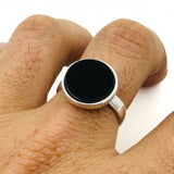 Men's Natural Black Gemstone Silver Ring