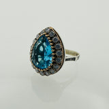 خاتم قلب من الفيروز المائي الفضي الإسترليني 925 اليدوي التركي - هدية رائعة للنساء