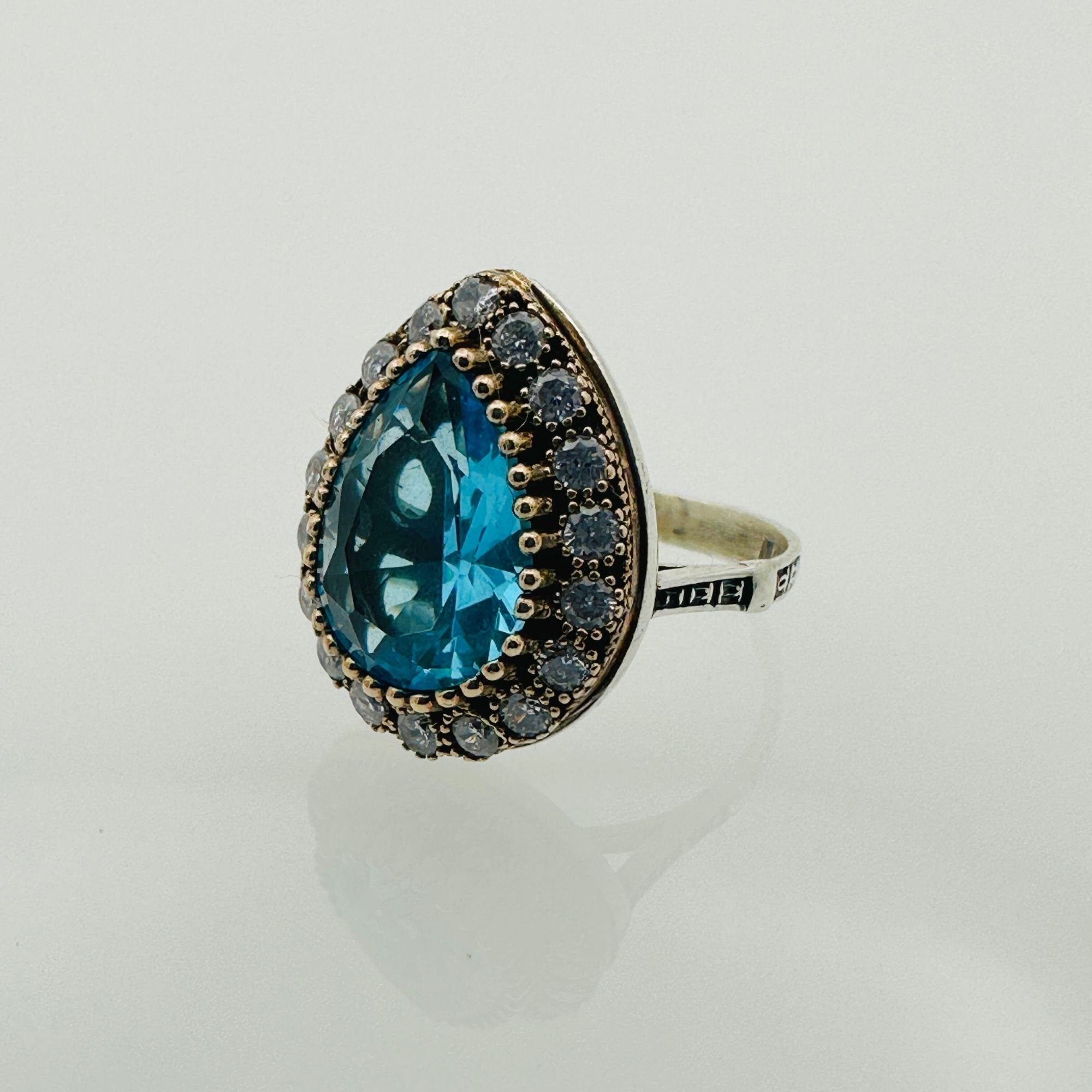 خاتم قلب من الفيروز المائي الفضي الإسترليني 925 اليدوي التركي - هدية رائعة للنساء