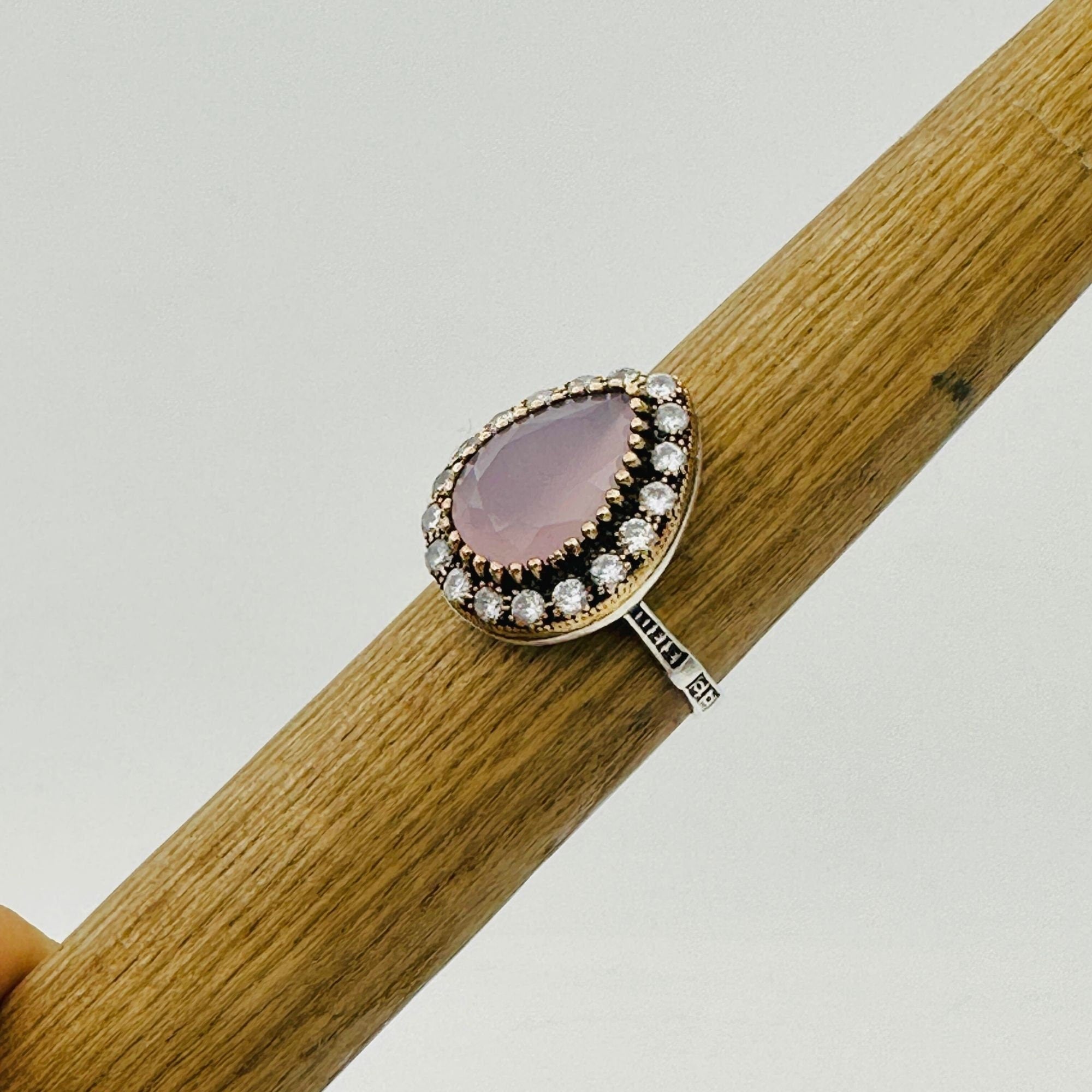 Elegant Pink Quartz 925 Sterling Silver Ring | Handcrafted Vintage Style Jewelry for Women | Unique Gift