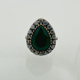 خاتم فضة استرلينية 925 أخضر زمردي أنيق مصنوع يدويًا للنساء | هدية مجوهرات بيان بأسلوب عتيق