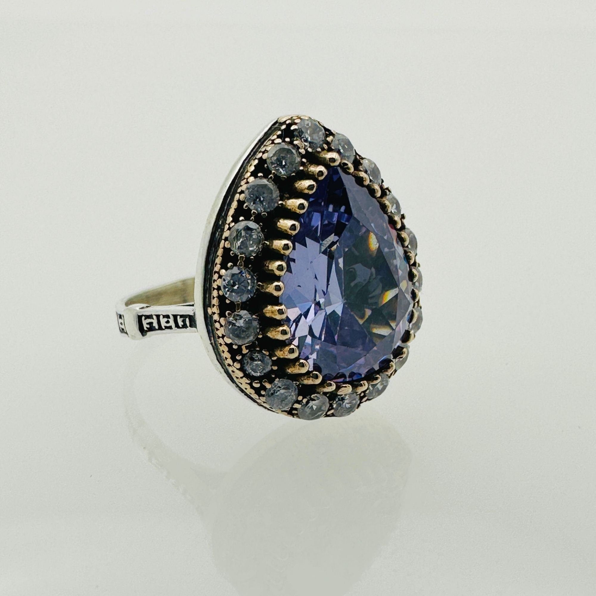 خاتم قلب أميثيست تركي يدوي الصنع مبهر من فضة استرليني 925 للنساء