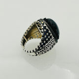 خاتم يدوي الصنع للرجال من اللازورد | مجوهرات حجر كريم أزرق بيضاوي أصلي من الفضة الإسترلينية 925