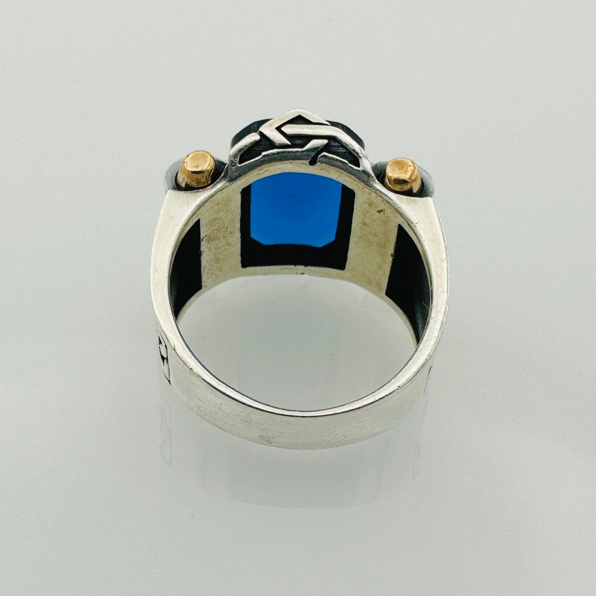 Men's Authentic Ottoman Blue Zircon 925 Sterling Silver Ring - Handmade Statement Gift for Him